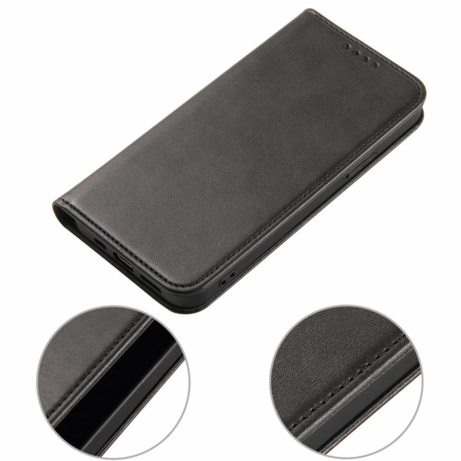 LTL Etui na telefon do iPhone 13 Mini/13/13 Pro/13 Pro Max, ręcznie robione skórzane etui z klapką z przegródkami na karty, etui na telefon, magnetyczne zamknięcie, czarne, 13 mini 5,4 cala