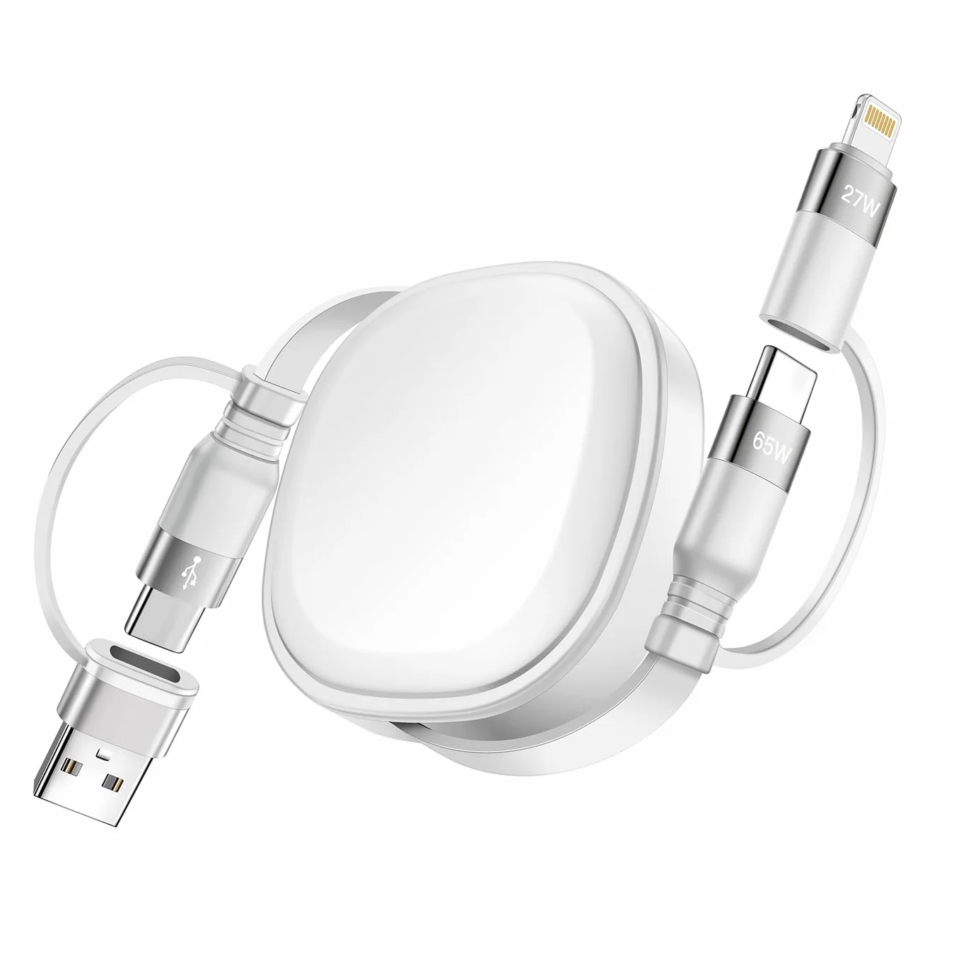 Minlu Kabel do ładowania Multi 65 W, zwijany kabel do ładowania 5 w 1, szybkie ładowanie, kabel do ładowania Multi USB z transferem danych, USB C na USB C [65 W] + Lightning [27 W] do iPada, Samsunga | Multi kabel do ładowania z transferem danych, USB C n