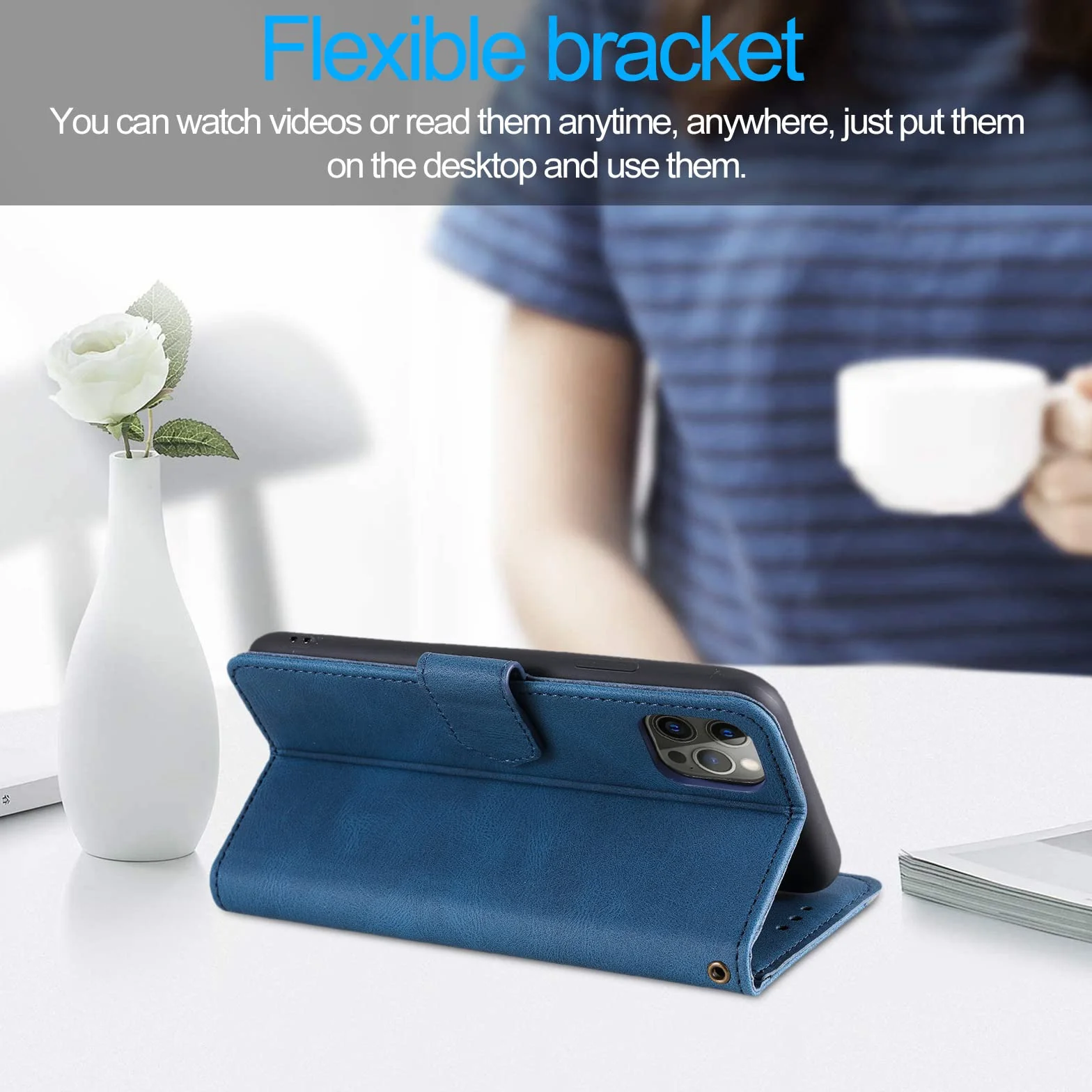 LTL Etui na telefon do iPhone 13 Mini/13 Pro/13 Pro Max, wysokiej jakości skórzane etui z klapką, etui z przegródkami na karty, podpórka, magnetyczne zamknięcie, niebieskie, 13 6,1 cala