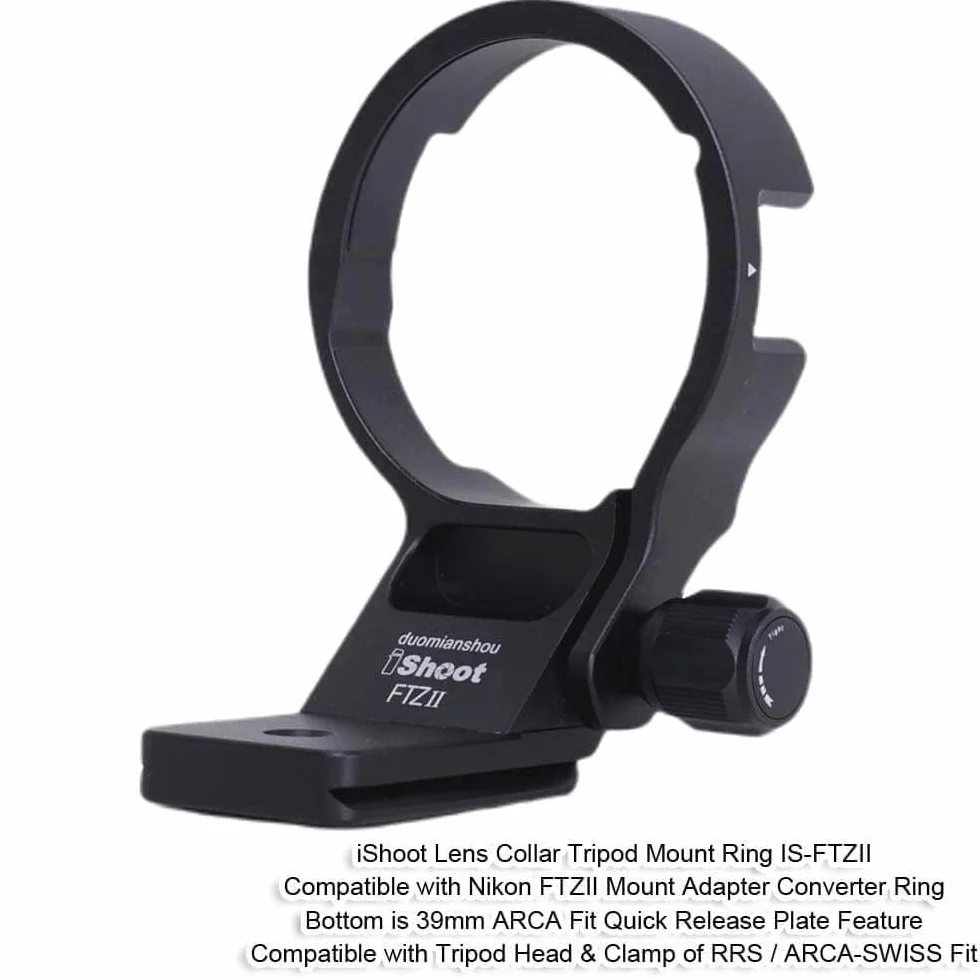 iShoot CNC obiektyw kołnierz pierścień do montażu na statywie kompatybilny z konwerterem bagnetowym Nikon FTZII, uchwyt wspornika obiektywu dno jest Arca-Swiss Fit Quick Release Plate jaskółczy ogon