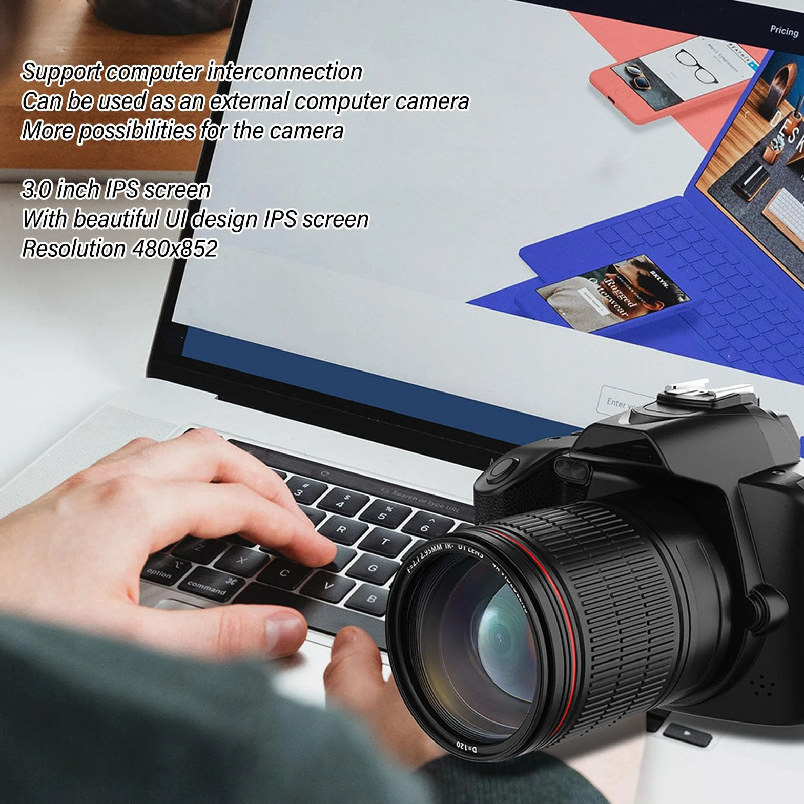 Aparat Cyfrowy, 4K 3-calowy Kolorowy Wyświetlacz HD IPS 64 MP, 16-krotny Zoom Cyfrowy Kamera do Vlogów, z osłoną Obiektywu, do Fotografii Wideo