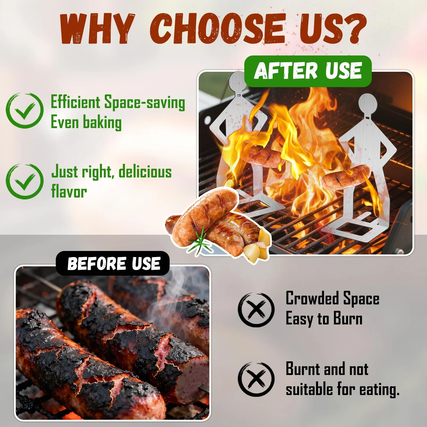 Stojak do grillowania kiełbasy, 2 sztuki, ze stali nierdzewnej, kreatywny stojący człowiek stojak na kiełbasę do grillowania, narzędzia BBQ hot dog do gotowania na zewnątrz i campingu