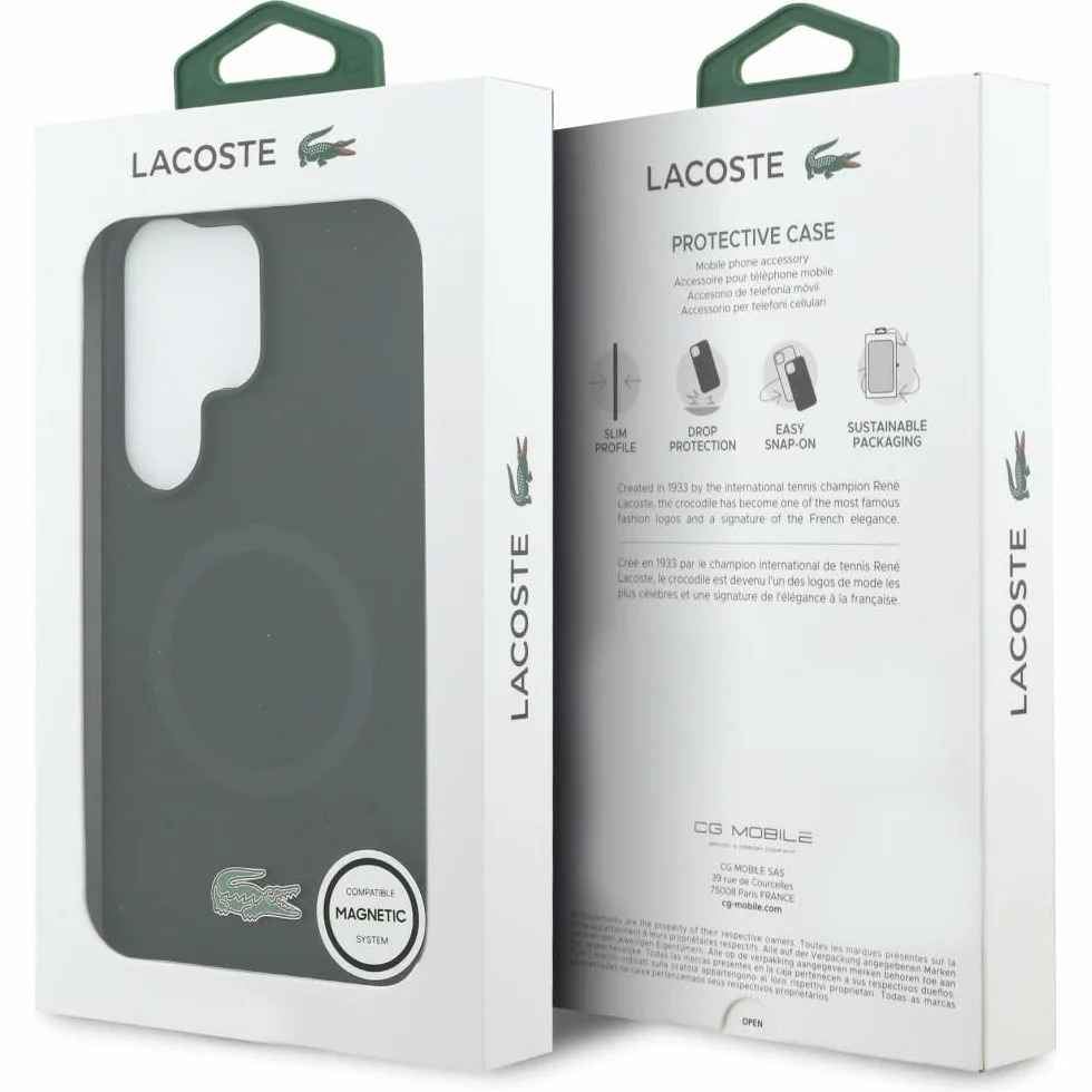 CG MOBILE Lacoste silikonowe metalowe logo krokodyla, kompatybilne z MagSafe etui do Samsung Galaxy S26 Ultra (czarne)