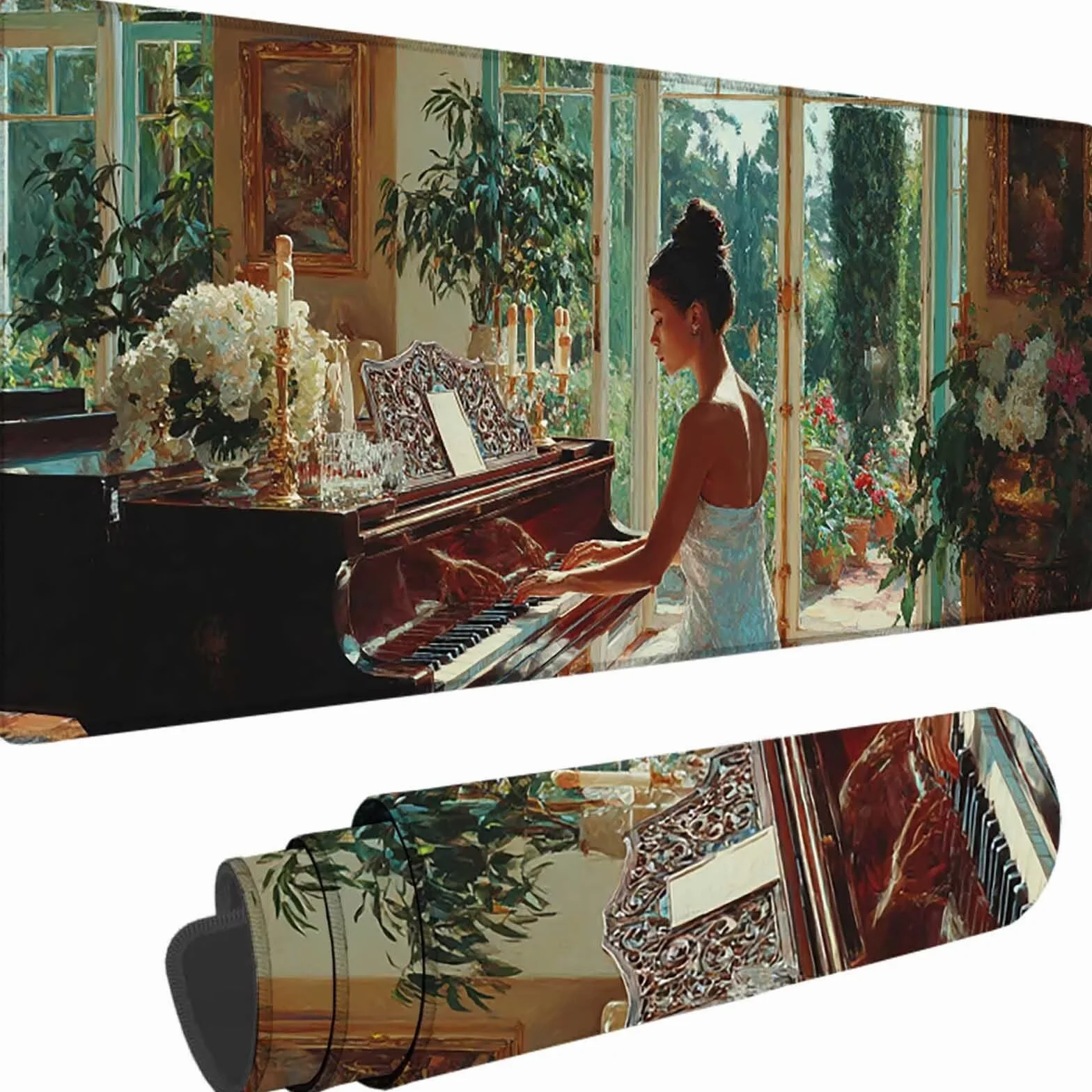 Podkładka pod mysz XXL 1500 x 800 x 3 mm, duża zielona podkładka pod mysz do gier z motywem, fortepian podkładka pod mysz do gier na komputer PC, poprawia dokładność i szybkość dla biura domowego