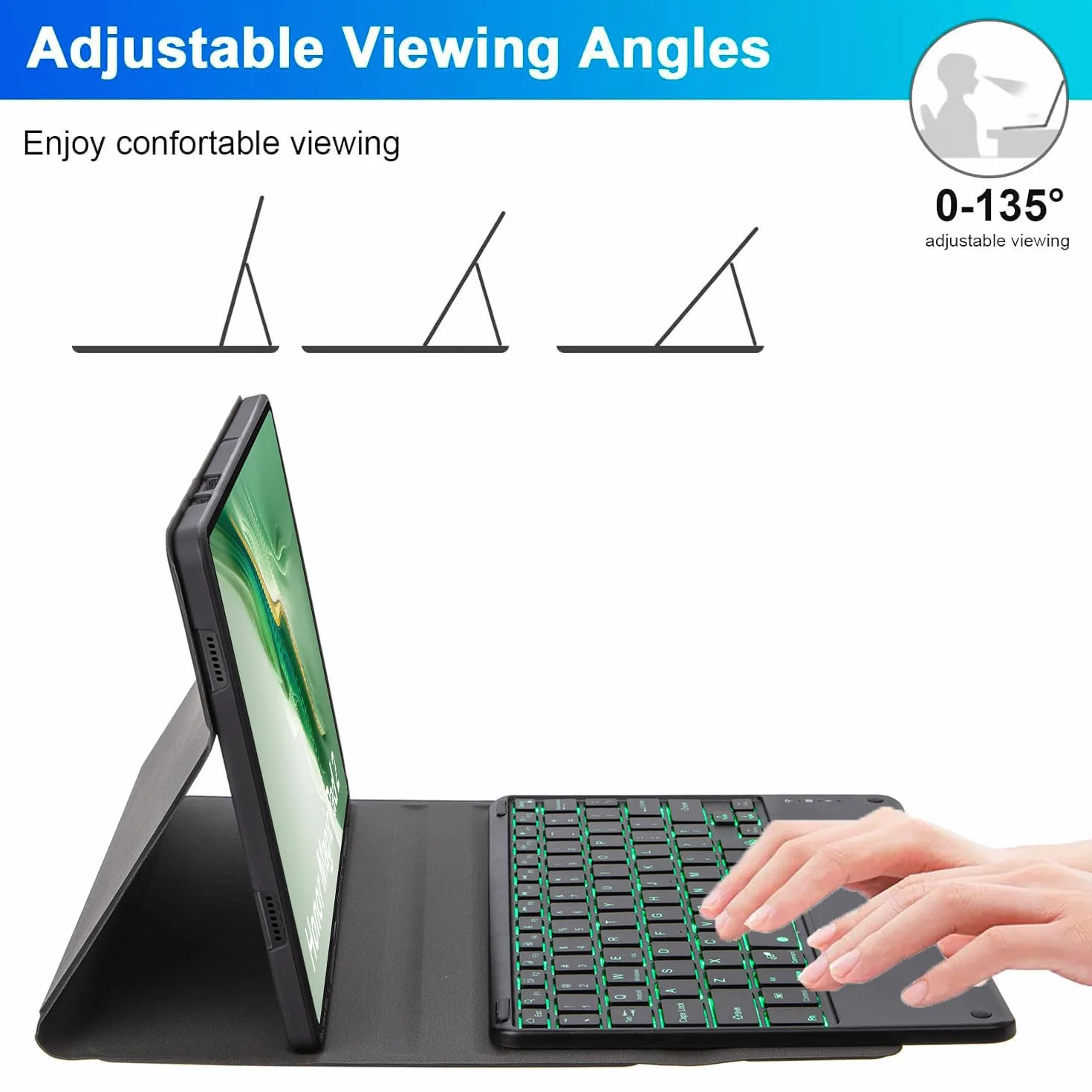 Keyboard Case for Honor Magic Pad 2 12,3 cala tabletu, 7-kolorowe podświetlenie, odłączana bezprzewodowa klawiatura z panelem dotykowym, ultracienkie i lekkie etui folio z myszką,Black