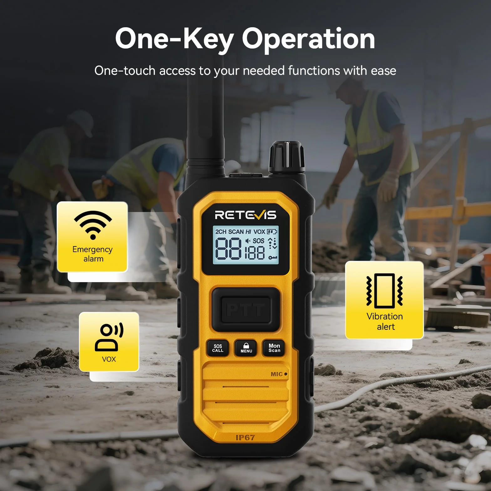 Retevis RB648 Plus Radiotelefony o Dużym Zasięgu, Wodoszczelne IP67 z 10-drożną ładowarką, 2000 mAh, Krótkofalówki dla Dorosłych z Czystym Dźwiękiem do Zastosowań Budowlanych (10 Szt., żółte)