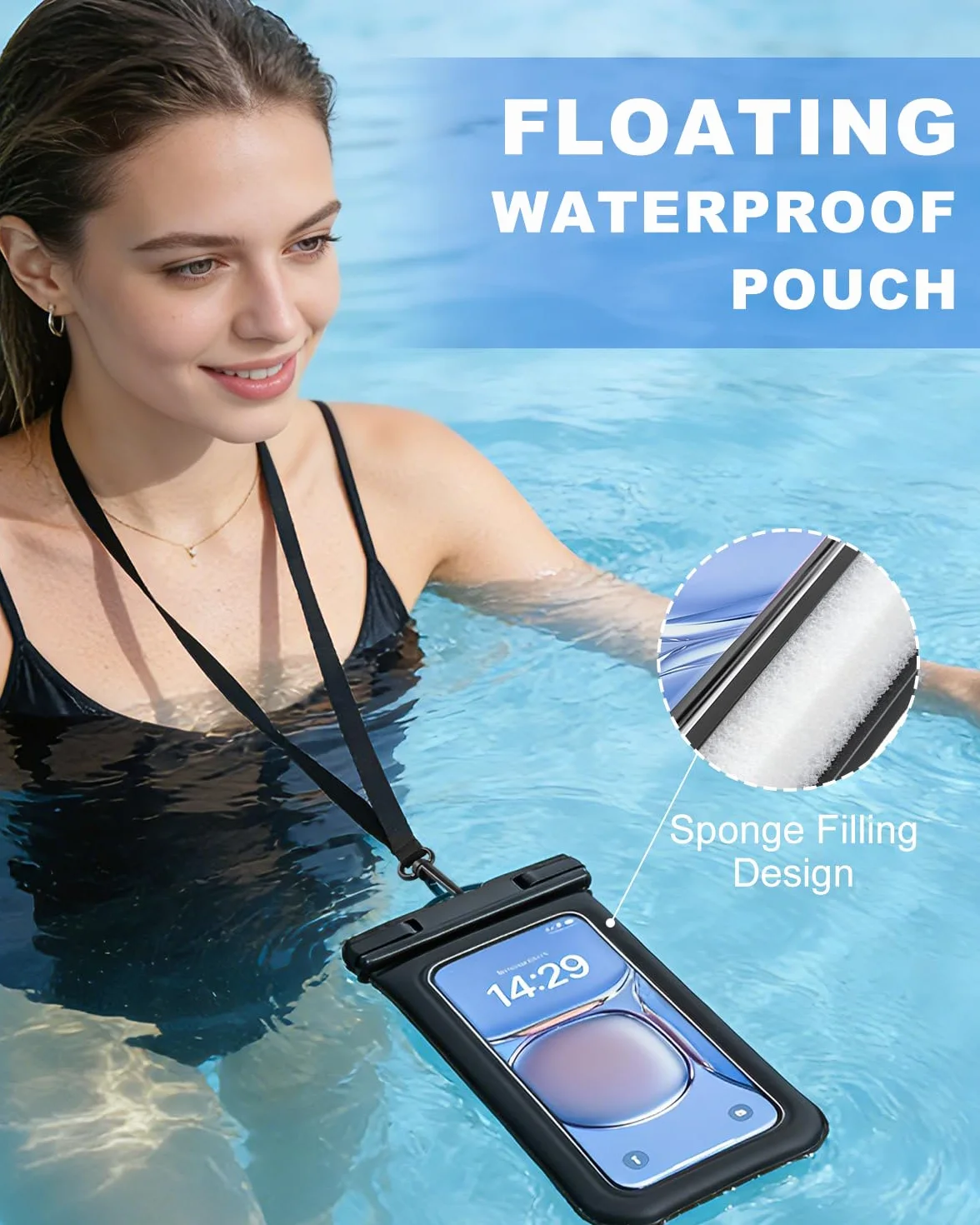 Pływające wodoodporne etui na telefon 2 sztuki, wodoodporne etui na telefon IP68 ze smyczą do telefonów do 17 cali, dla iPhone 17 16 Pro Max, torba na telefon komórkowy na plażę, basen, kajak, rejs