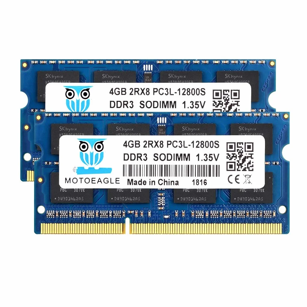 Motoeagle Pamięć operacyjna RAM do notebooka, 2 x 4 GB DDR3L-1600 SODIMM RAM, zestaw PC3 PC3L 12800S, 4 GB, 8 GB, 204-pinowa 2Rx8 DDR3 1600 MHz, niebuforowana, bez ECC 1,35 V CL11 Dual Rank