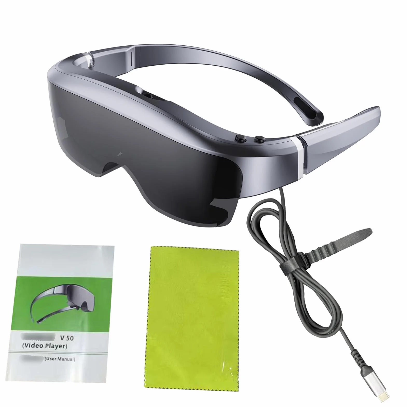 VBESTLIFE Inteligentne Okulary VR, 400-calowy Wirtualny Ekran HD z regulacją Krótkowzroczności 0-600°, Wyświetlacz OLED, Wbudowane Głośniki, Typ C do Kina i Gier Telefonicznych