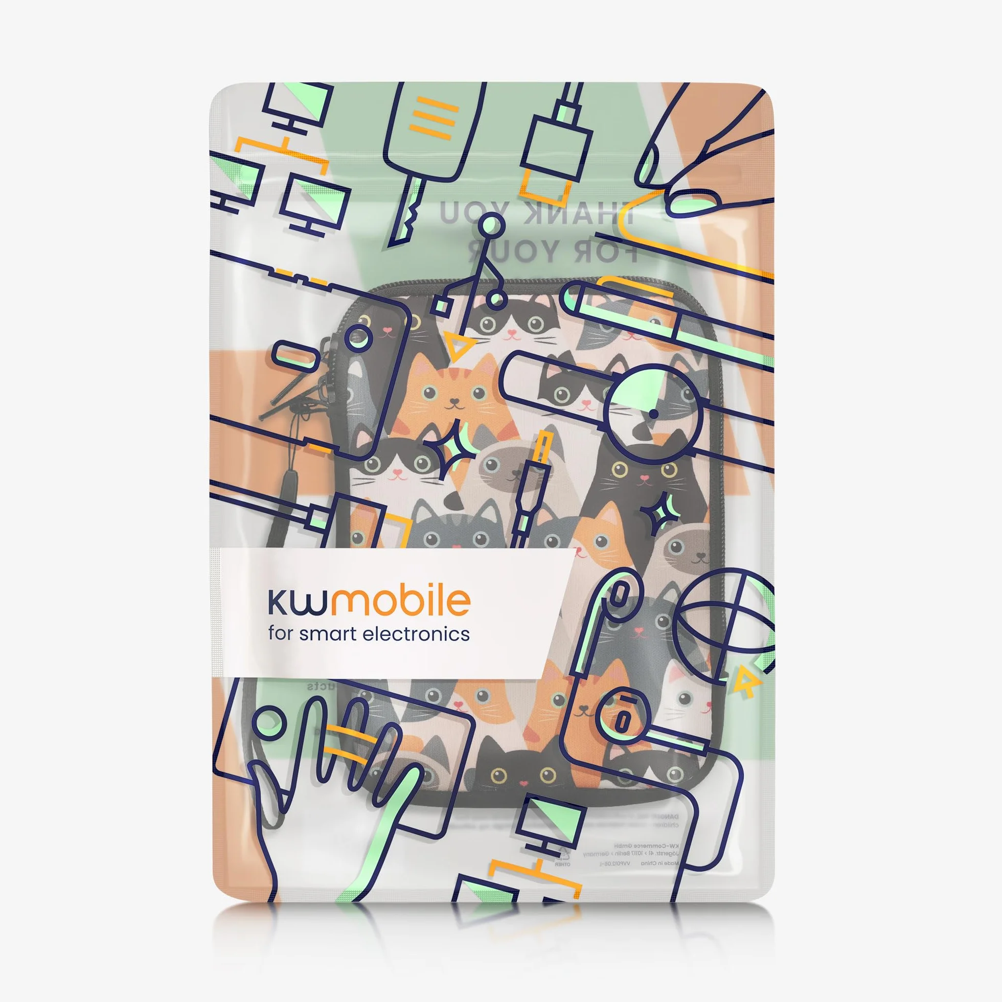 kwmobile Uniwersalny pokrowiec na czytnik e-booków - pokrowiec neoprenowy koty pomarańczowy/czarny/biały - 17 x 12 x 2 cm