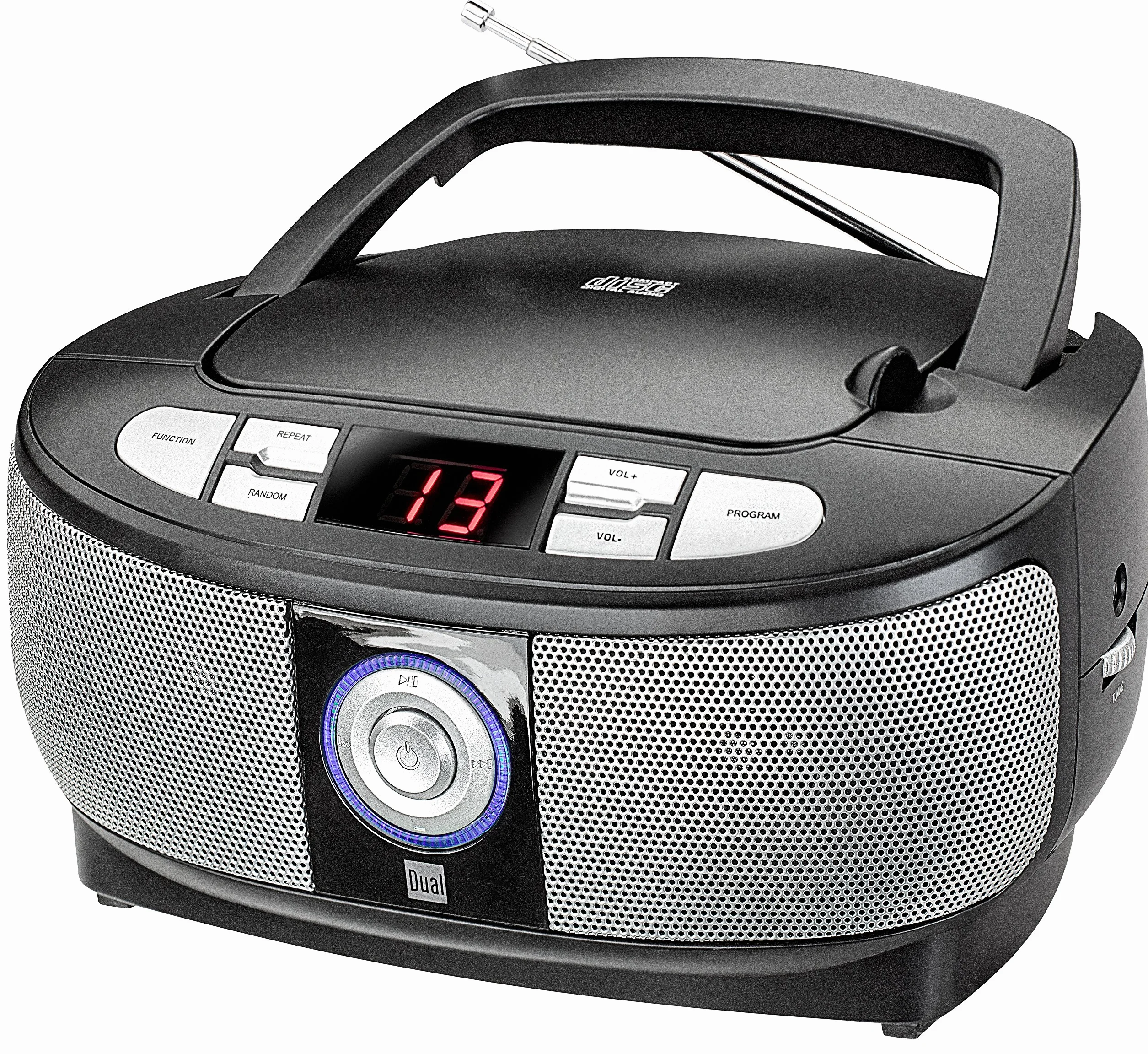 Dual 74575 P 49-1 Boombox z odtwarzaczem CD (radio FM, wyświetlacz LED, zasilanie sieciowe lub bateryjne), kolor czarny