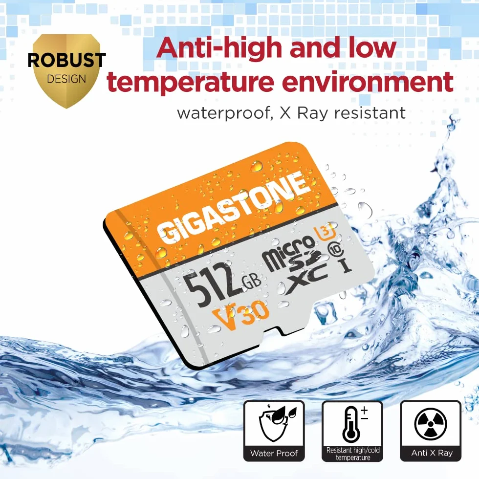 Gigastone Karta micro SD 512 GB, 2-pak, z 1 adapterem SD + 1 x mini etui, karta pamięci MicroSDXC do smartfona, aparatu, nagrywania wideo 4K, UHS-I A1 klasa 10, do 100 MB/s