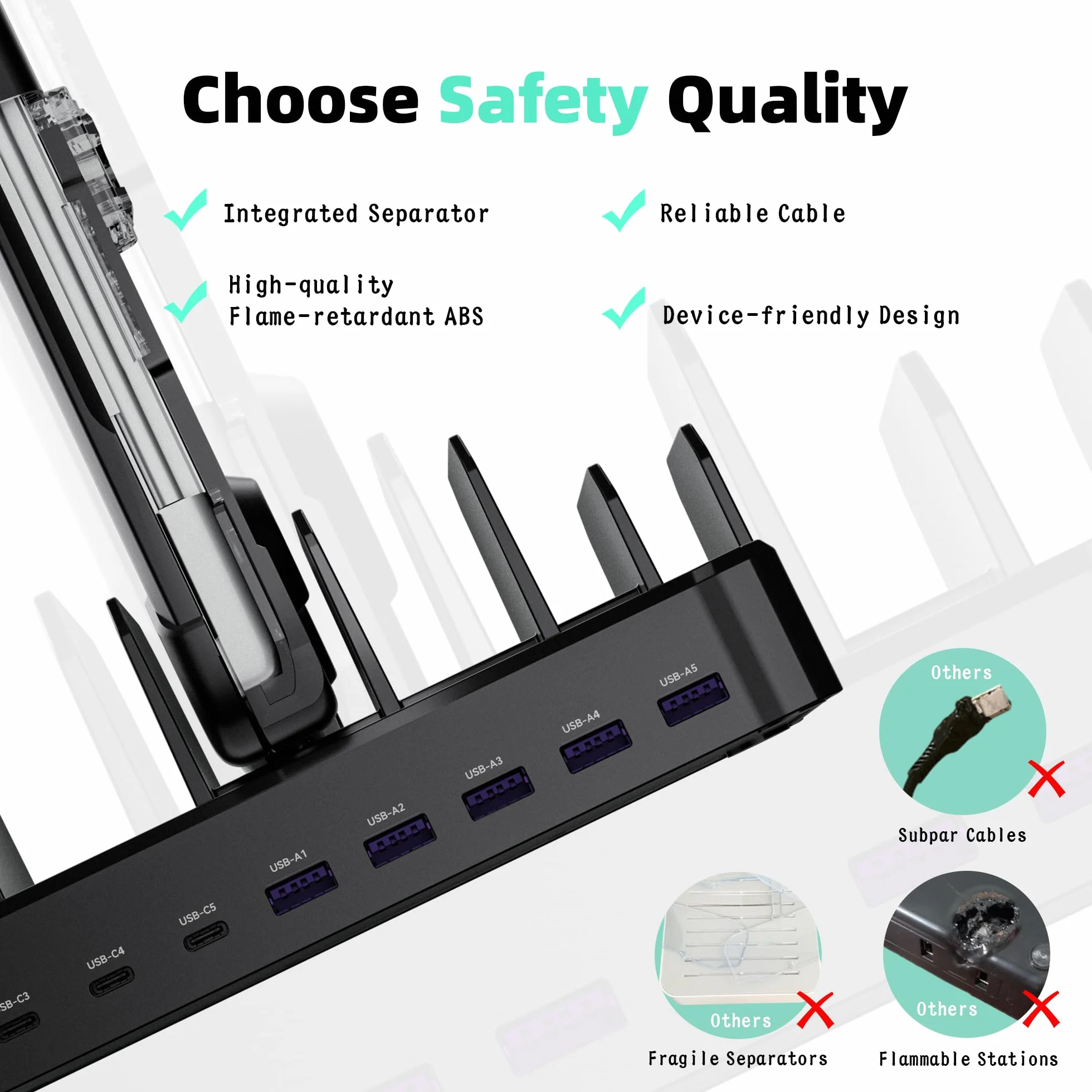 Zobirez - Stacja ładująca 320 W dla wielu urządzeń, 10-portowa stacja szybkiego ładowania USB C dla MacBooka, iPhone'a, telefonu komórkowego z systemem Android, iPad, tabletów, wielu organizatorów