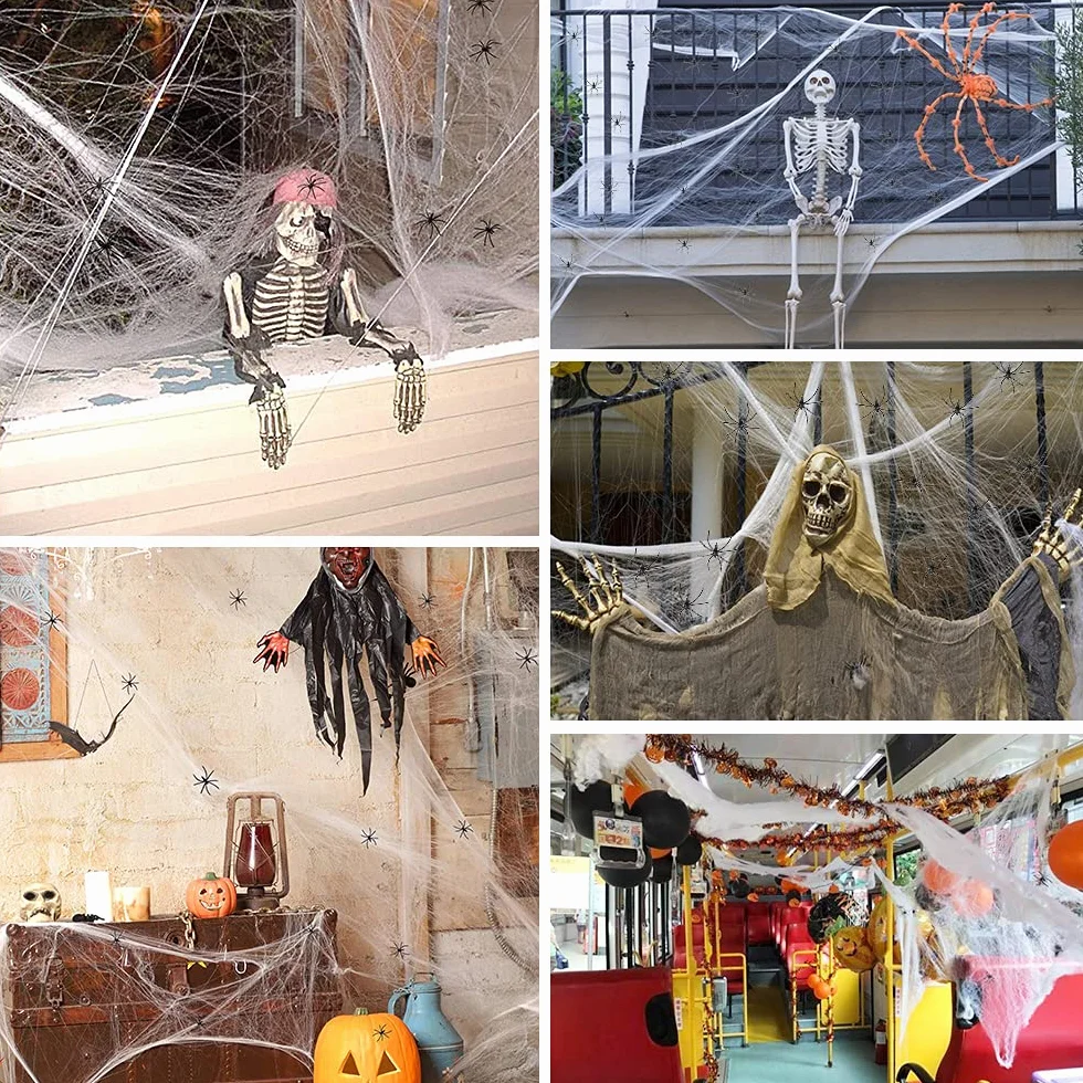 Bluelves 500 g pajęczyny + 25 pająków, dekoracja na Halloween, pajęczyna, dekoracja na Halloween, imprezę, horror, dekoracja na zewnątrz, na imprezę, do ogrodu