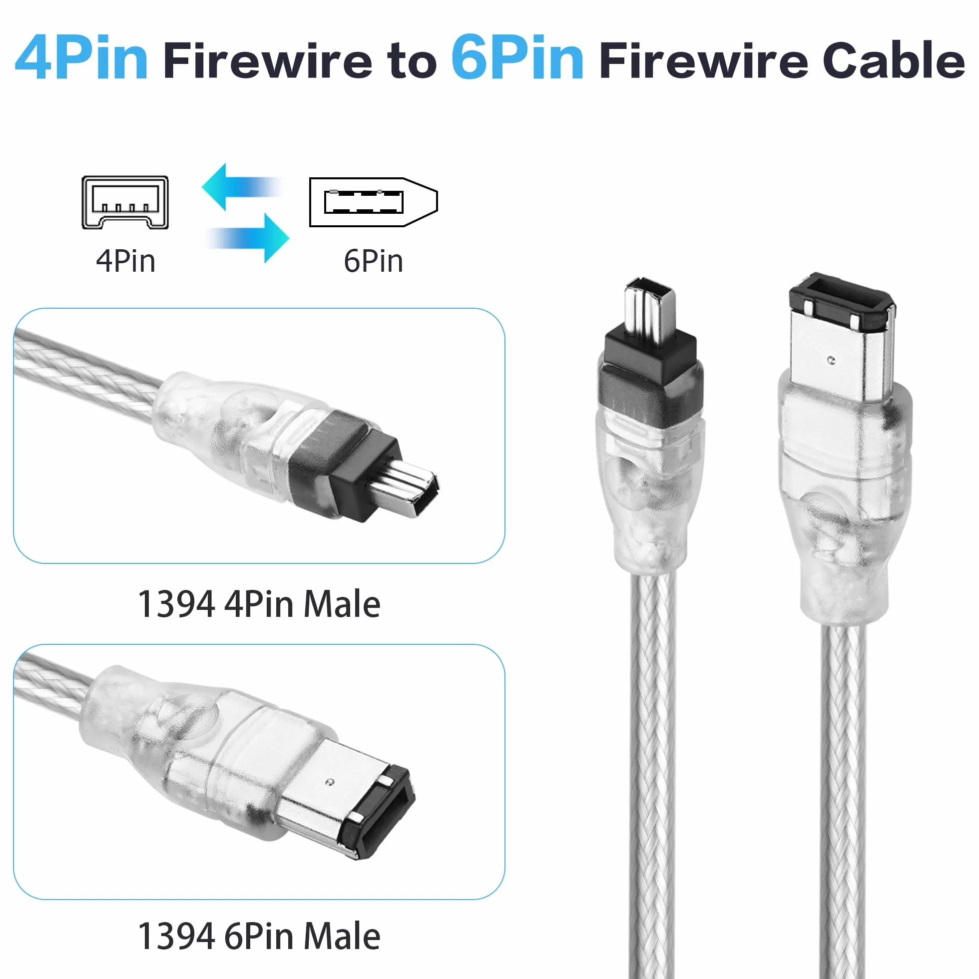 YAODHAOD Firewire IEEE 1394 kabel 9-pinowy do 9-pinowego do komputera i kamery (6 pinów do 4 pinów)