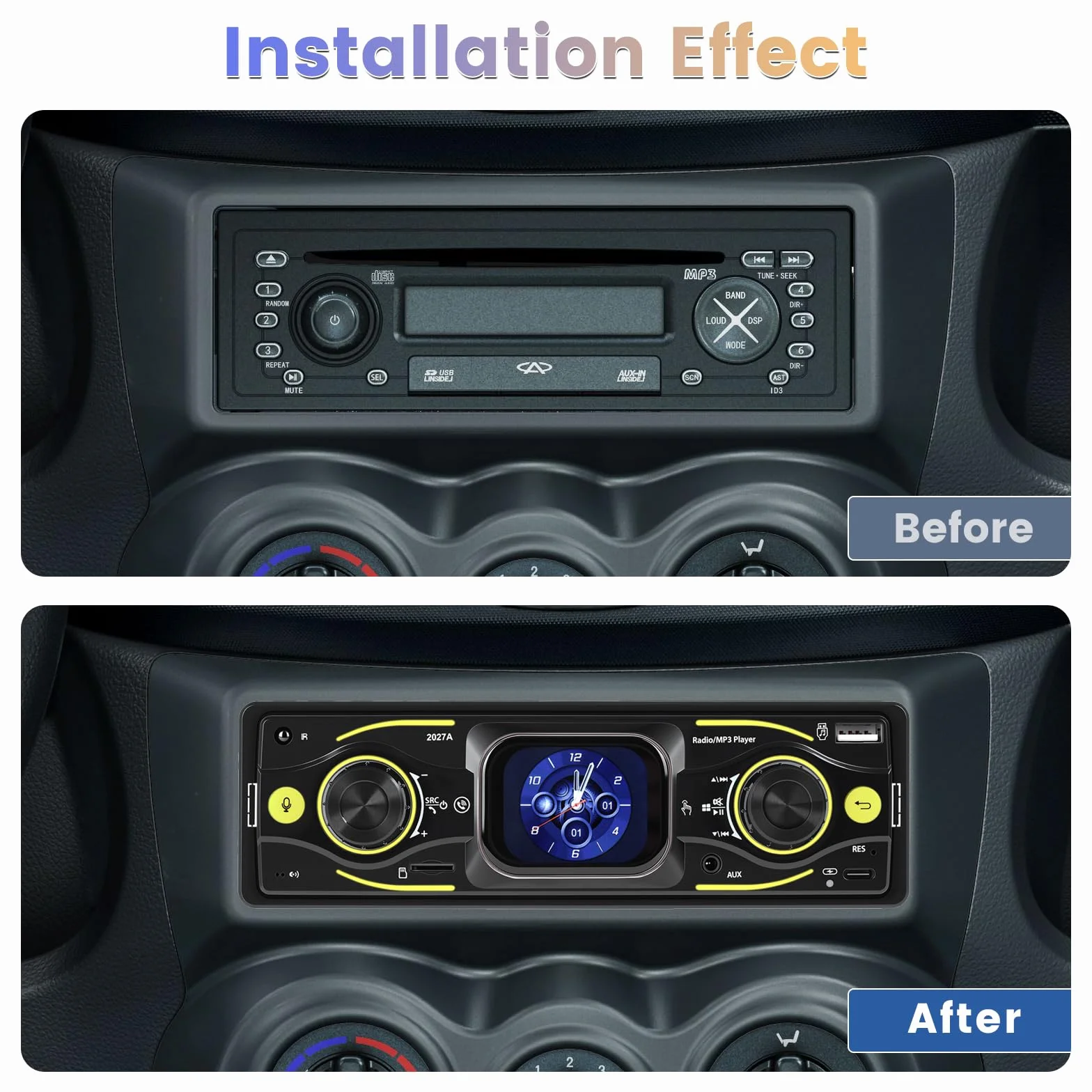Inefala Radio samochodowe 1 DIN, radio 1 DIN z radiem FM, Bluetooth, EQ, SWC, USB-A&C, wejście AUX, złącze kart TF, zestaw głośnomówiący