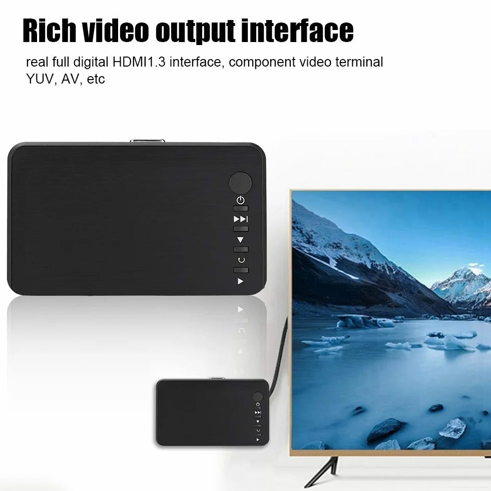 Odtwarzacz multimedialny, odtwarzacz multimedialny audio i wideo 1080P HD HDMI Obsługuje USB, kartę SD, dysk twardy z pilotem na podczerwień, 110 V-240 V. (UE)