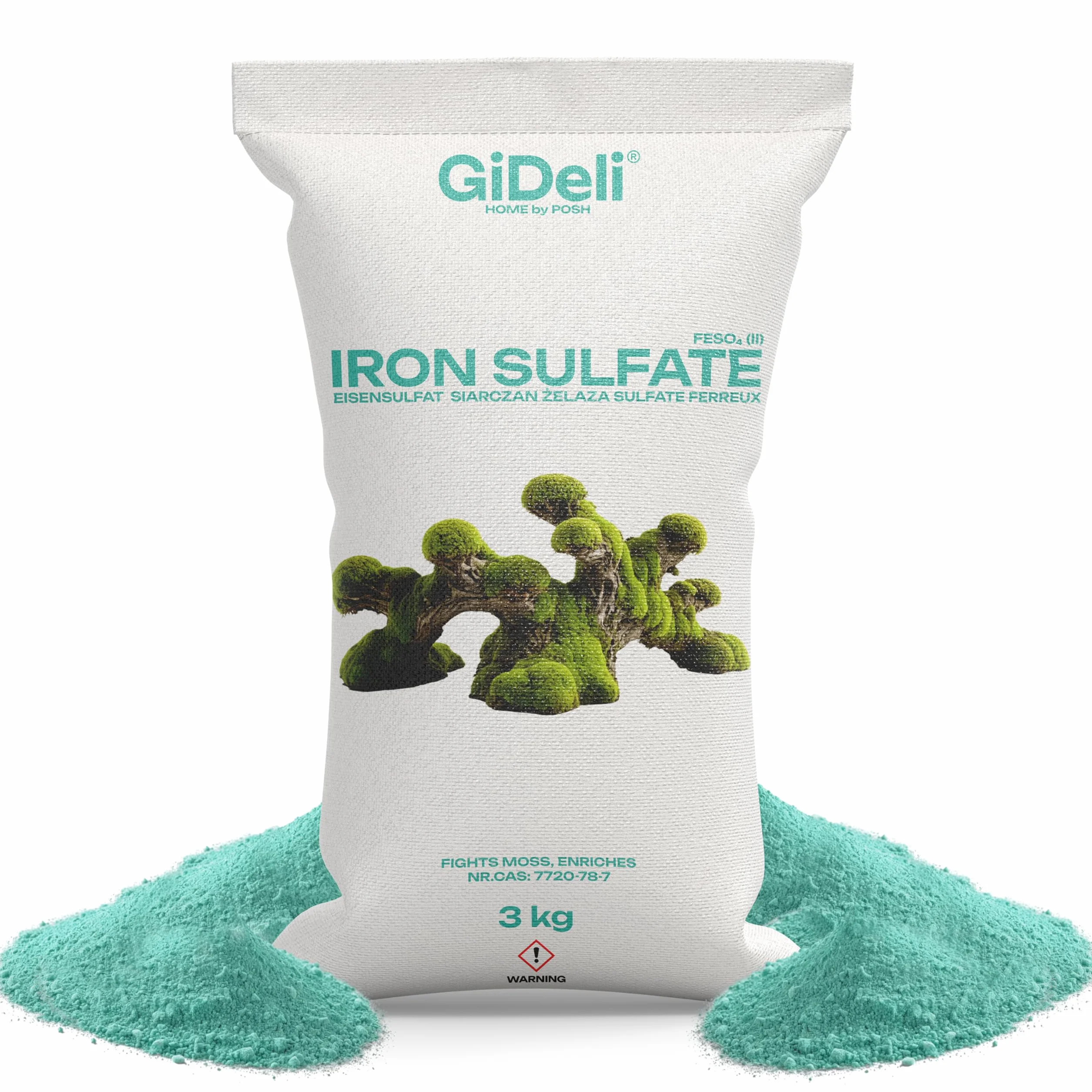GiDeli FeSO4 siarczan żelaza, 3 kg, heptahydrat hortensji, nawóz do ogrodu i rolnictwa