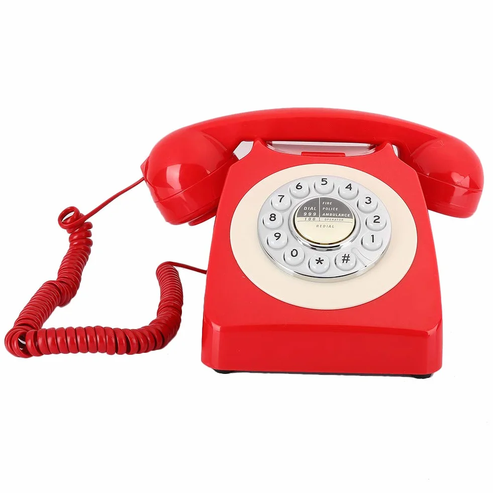 Generic Zabytkowy Telefon Stacjonarny w Stylu Retro, Głośnomówiący Telefon Stacjonarny do Domowego Biura Hotel ABS Czerwony