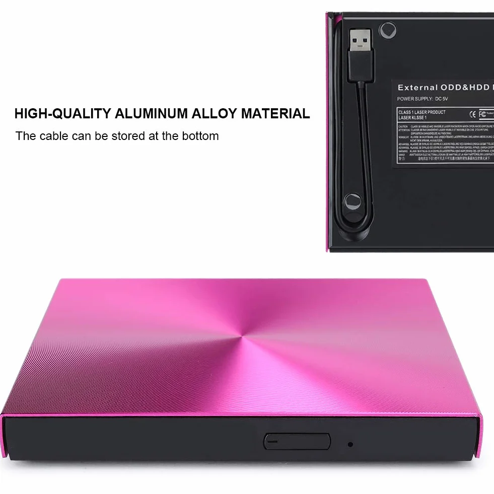 Zewnętrzny napęd optyczny Ccylez, przenośny napęd CD/DVD +/- RW USB 3.0 Cienka nagrywarka DVD/CD z nagrywarką, napęd DVD-RW do laptopa Desktop (róża)