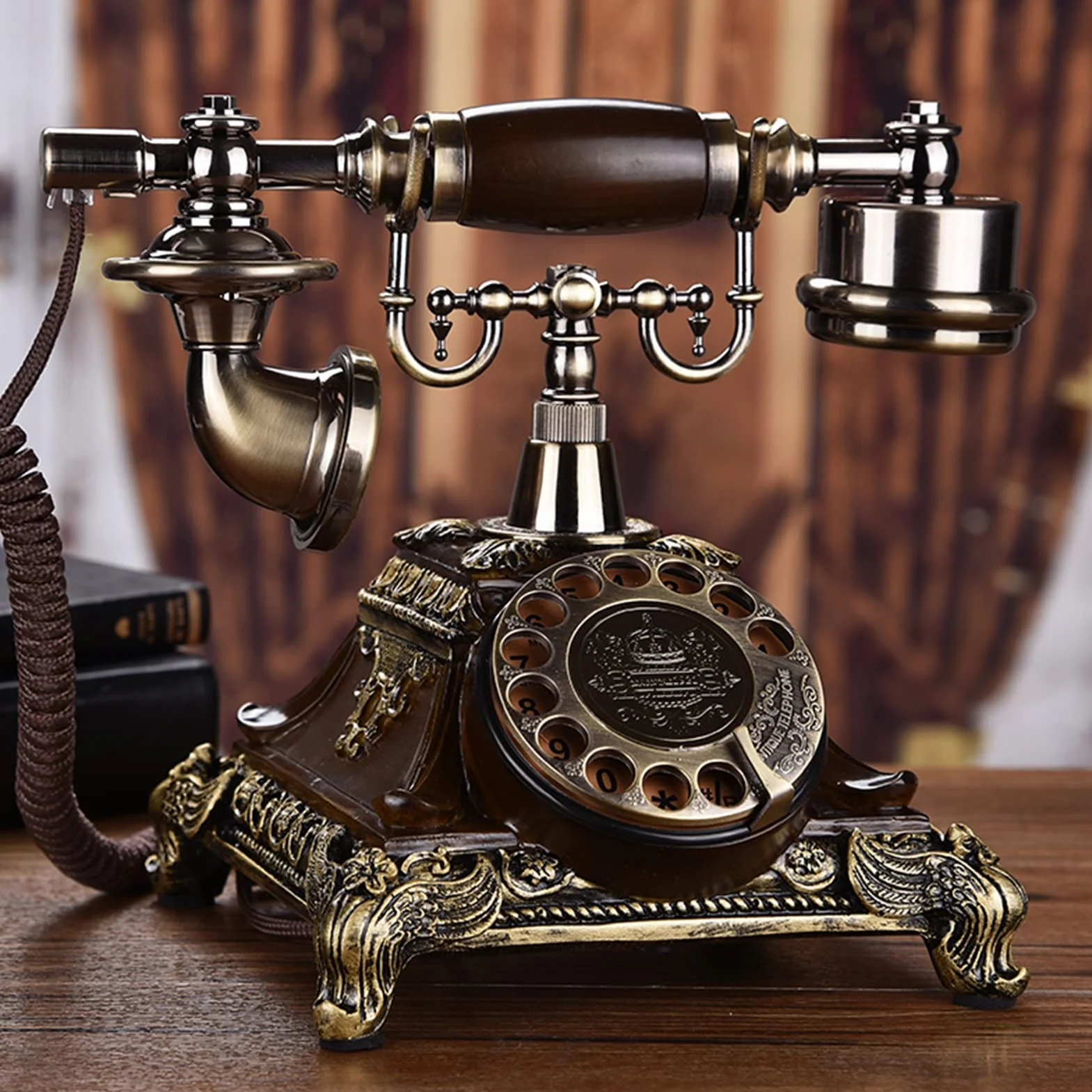 Telefon stacjonarny w stylu retro, klasyczny telefon stacjonarny z tarczą obrotową, staromodny telefon stacjonarny do domu i biura, A
