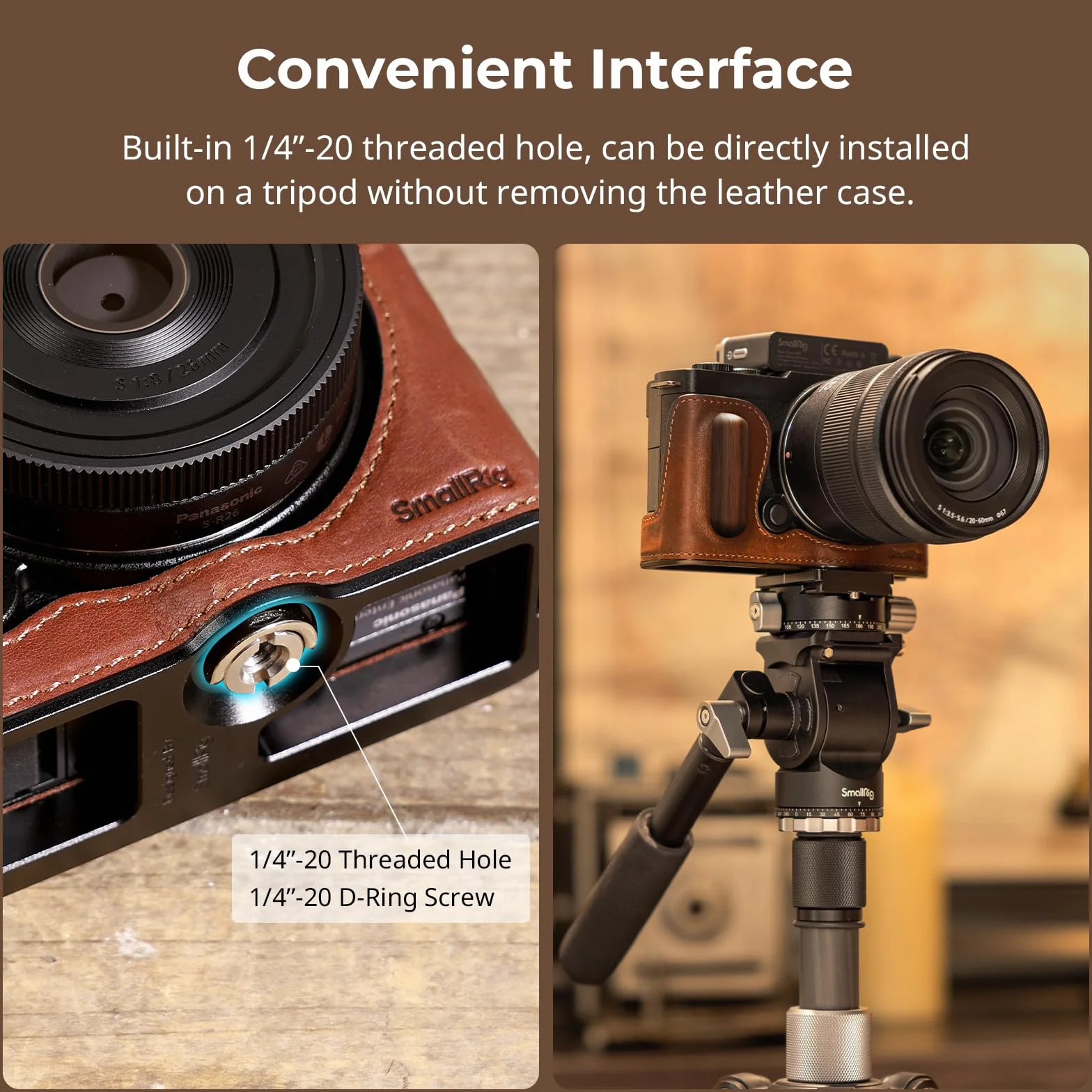 SMALLRIG Half Leather Case kit, Skórzane etui na Aparat w Stylu Vintage, Półskórzane etui, Ramka ze Stopu Aluminium, z Drewnianym Uchwytem dla Panasonic LUMIX S9-4703