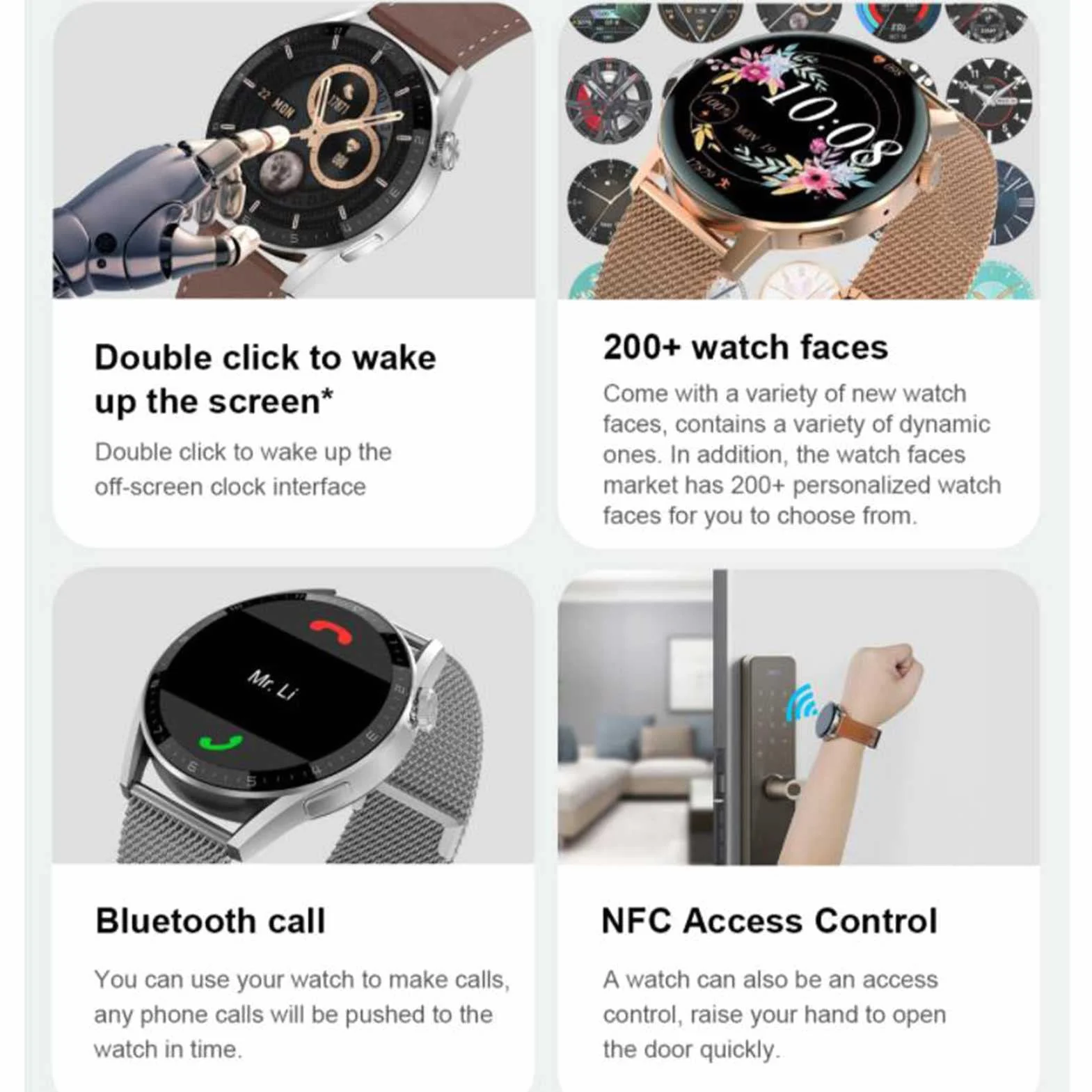 Inteligentny zegarek dla mężczyzn Kobiety 1,36-calowy okrągły w pełni dotykowy kolorowy ekran NFC Smartwatch Połączenie Bluetooth Asystent głosowy Hasło Śledzenie ruchu Śledzenie aktywności (B) little