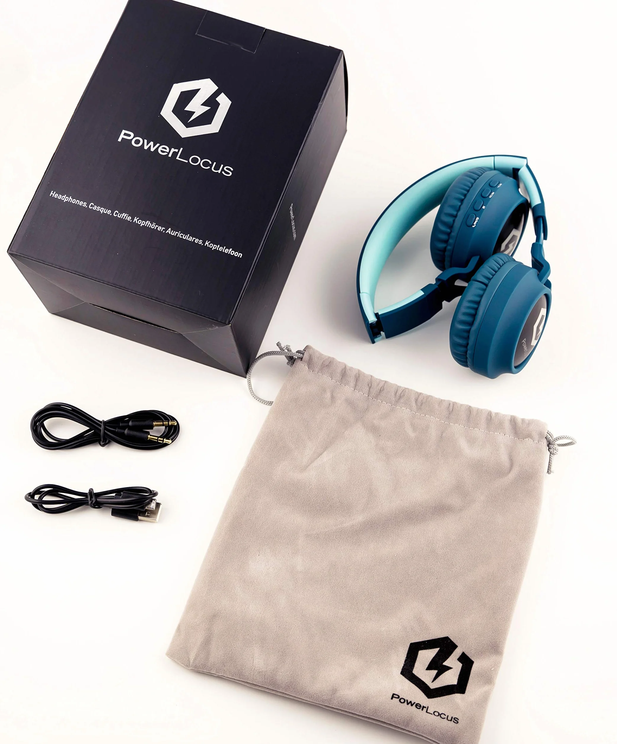 PowerLocus słuchawki dziecięce, słuchawki nauszne z ogranicznikiem głośności 85dB, światło LED, składane słuchawki stereo HD,bezprzewodowe i kabel, wbudowany mikrofon do telefonukomórkowego,tabletu