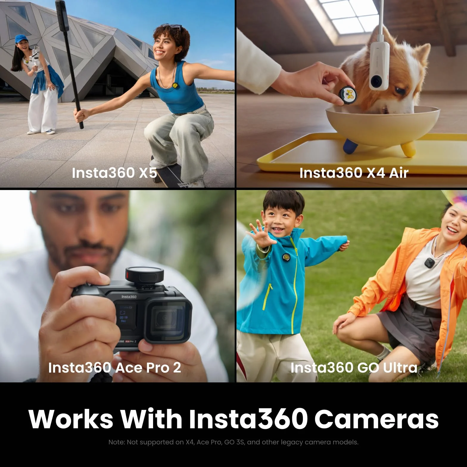 Insta360 Mic Pro (1 TX + 1 RX), bezprzewodowy mini mikrofon do iPhone'a/aparatu/Androida, nagrywania wideo, Bluetooth, konfigurowalny wyświetlacz E-Ink, matryca 3 miks, dostępny dla Lightning