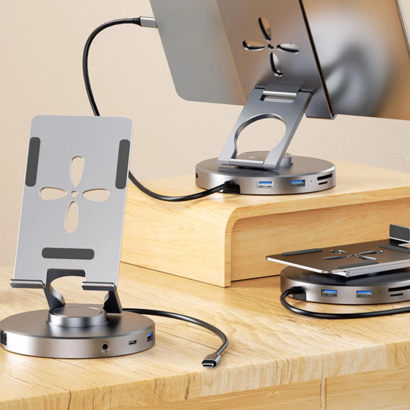 Tosuny Regulowana Stacja Dokująca do Tabletu 10 W 1 |Podstawa Koncentratora USB C z Obrotem 360° o Mocy 100 W i Czytnikiem Kart USB 3.0, Gniazdem 3,5 Mm