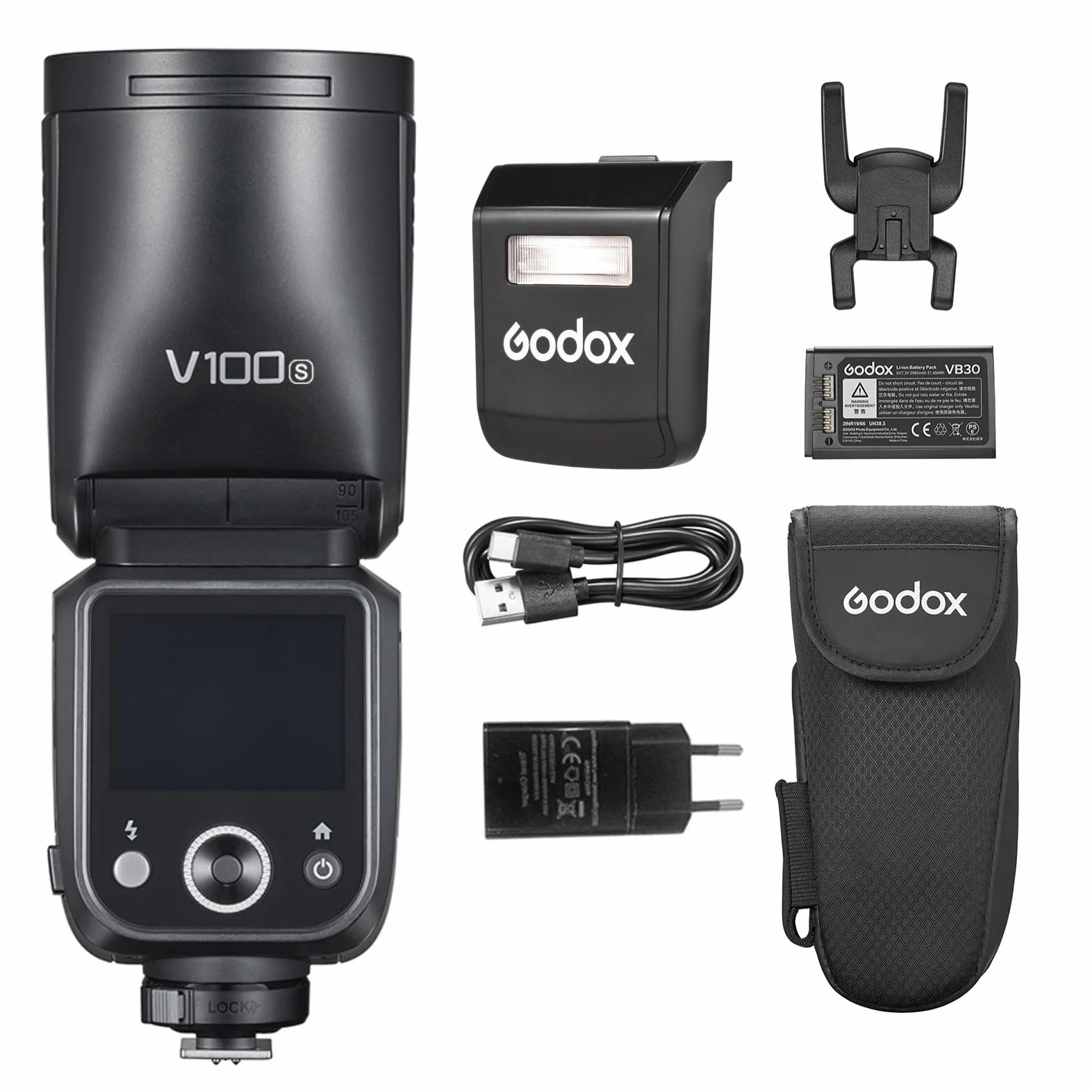 Godox V100S Bezprzewodowa lampa błyskowa 2,4 GHz, Speedlite z okrągłą głowicą 100 W, 1/8000 s HSS Flash, wbudowana lampa sterująca LED ze zdejmowaną lampą błyskową do aparatów Sony