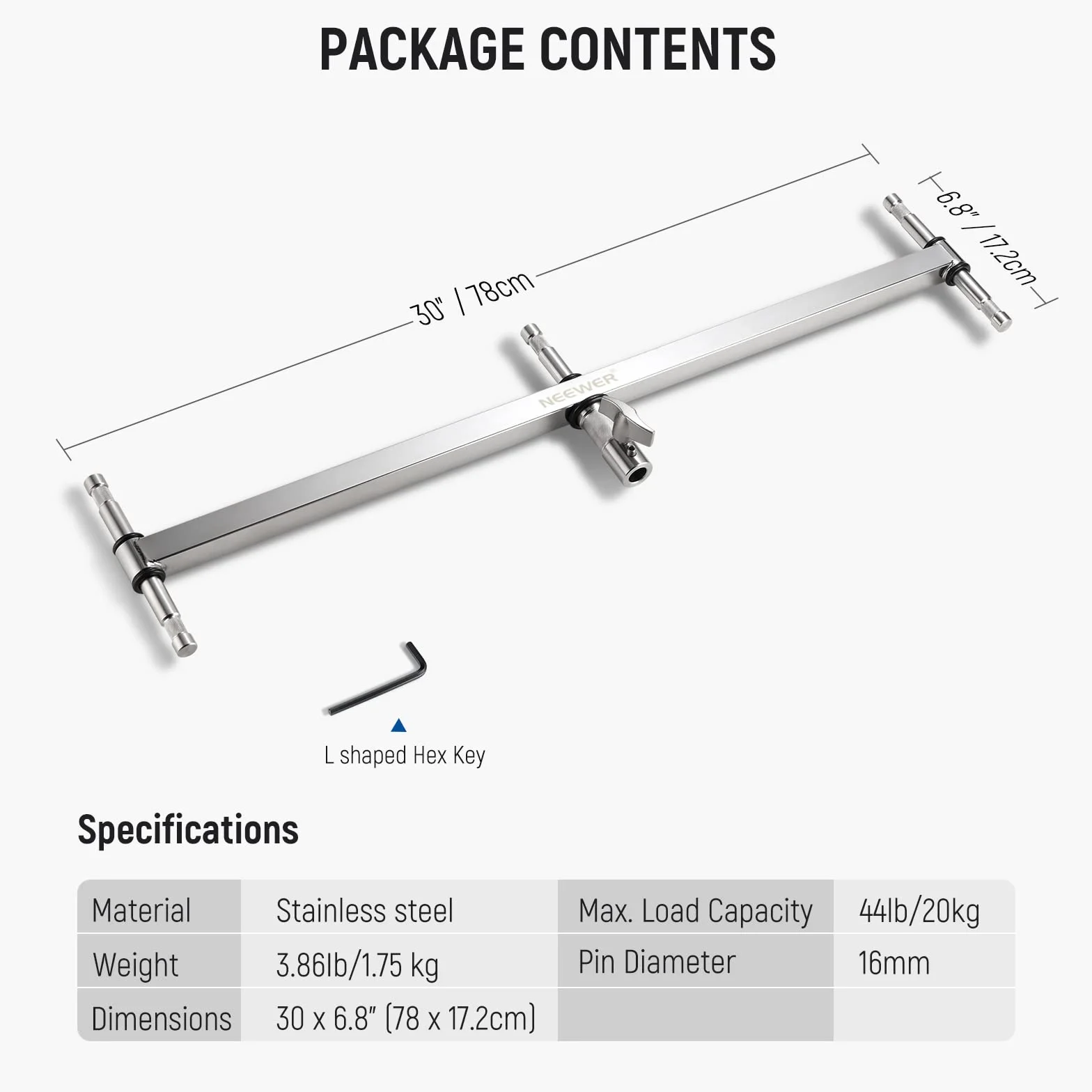 NEEWER Potrójne ramię strzałki Adapter do oświetlenia stojaka C z 5 pinami 5/8" do oświetlenia wideo/błysku, 1 piny 1-1/8", kołek 16 mm/odbiornik 28 mm junior, stal nierdzewna, UA005
