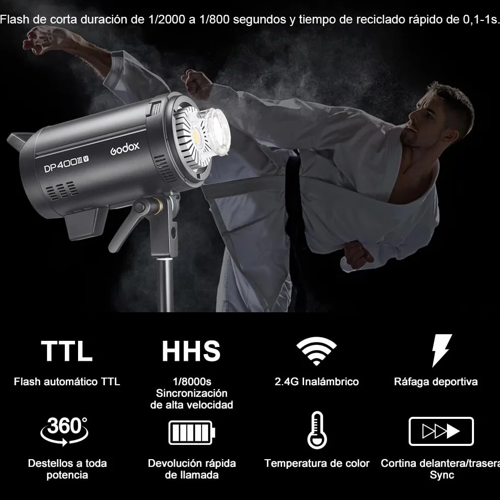 Godox DP400IIIV lampa błyskowa do studia stroboskopowego, 400 W, 5800 ± 200 K, temperatura barwowa Bowens Mount 2,4 G, bezprzewodowy system Studio Flash na wesele, portret, moda