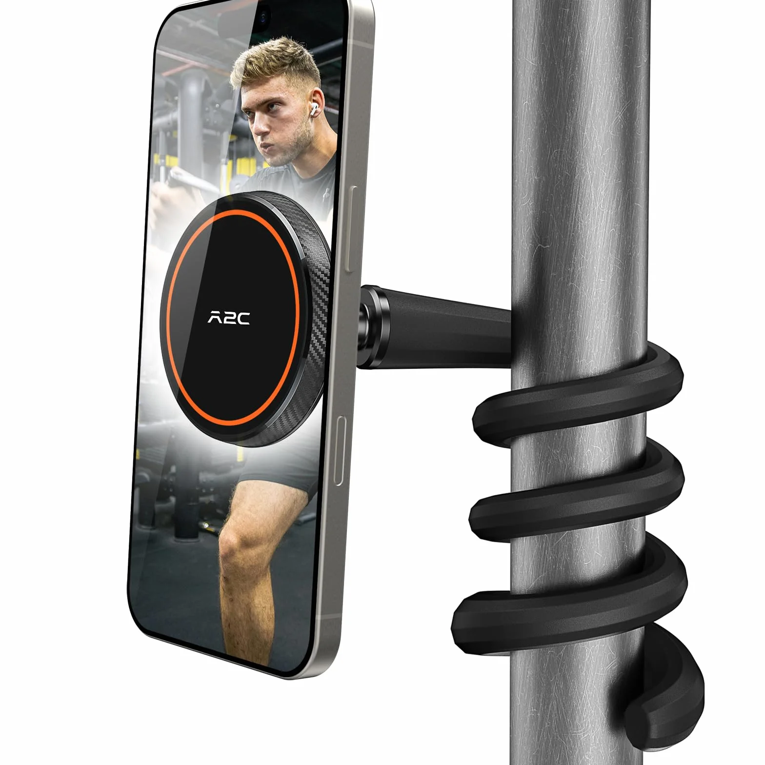 A2C elastyczny uchwyt na telefon z gęsią szyją do iPhone Mag safe, długie ramię magnetyczne uchwyt na telefon do bieżni Peloton, przenośny akcesor fitness do domu i siłowni dla smartfonów 4.0''-7.0''
