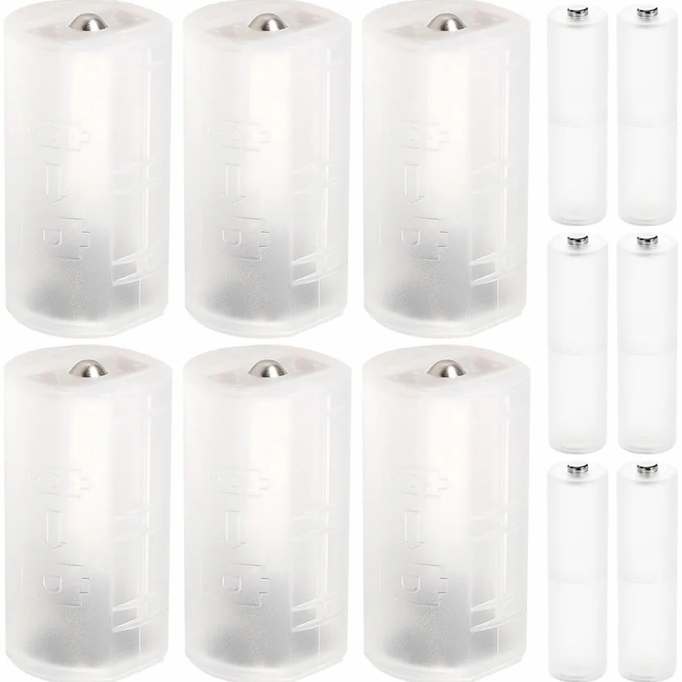 2 AA na D Battery Converter Case & AAA to AA Battery Adapter, 2 AA na D Size Battery Adapter Holder Storage Box for Flashlight (6 szt.)