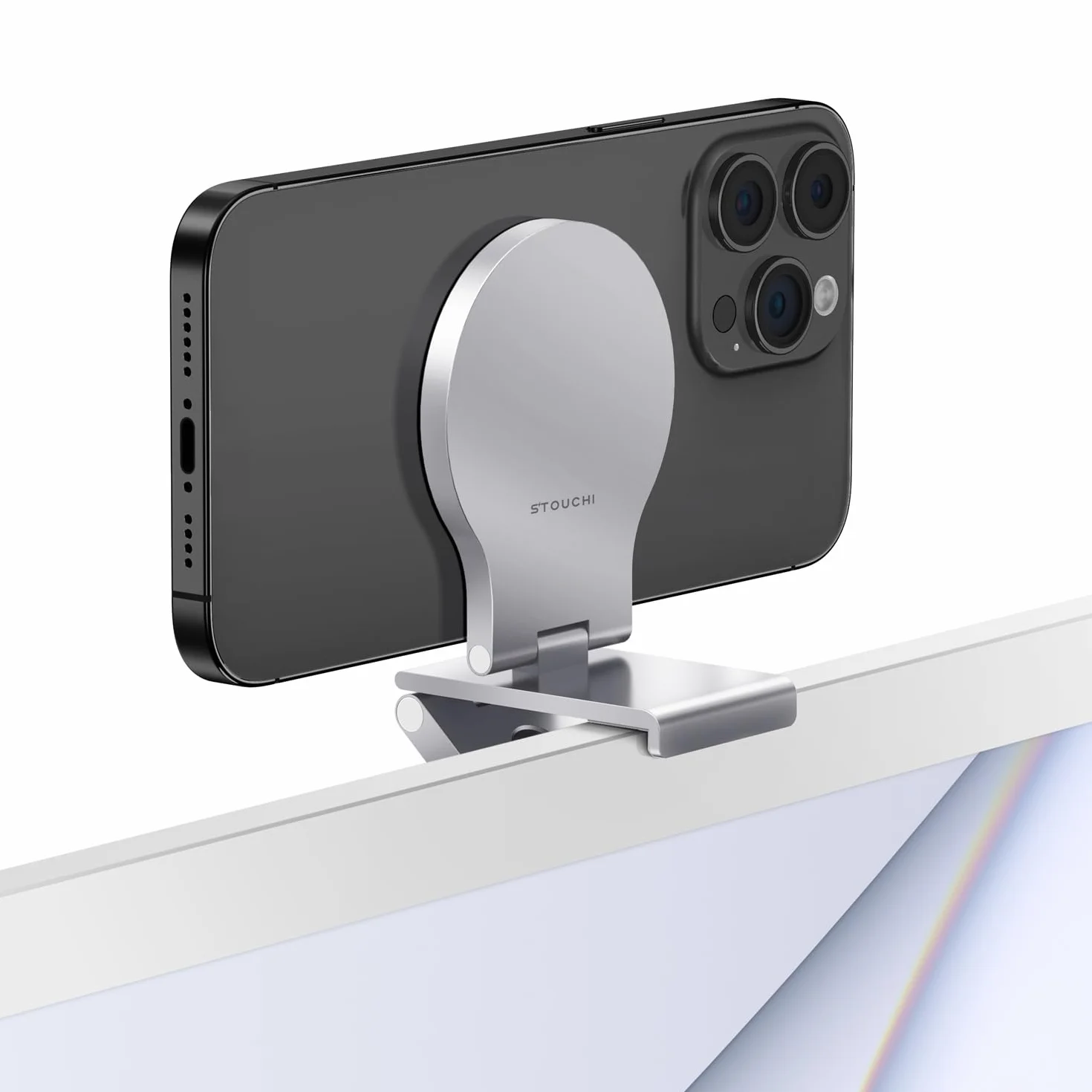 Uchwyt kamery Stouchi Continuity do komputera iMac, monitor stacjonarny, uchwyt monitora iPhone'a z regulowanym kątem, uchwyt kamery internetowej do wideokonferencji, FaceTime
