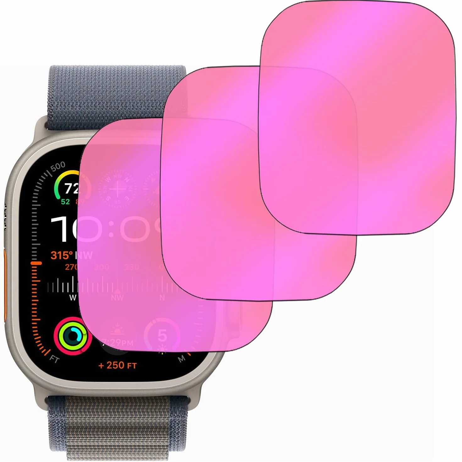 3-pak anty-niebieskie szkło hartowane do Apple Watch Ultra 3/2 / Watch Ultra 49 mm folia ochronna na ekran antyszpiegowska galwanizowana gradientowa kolorowa