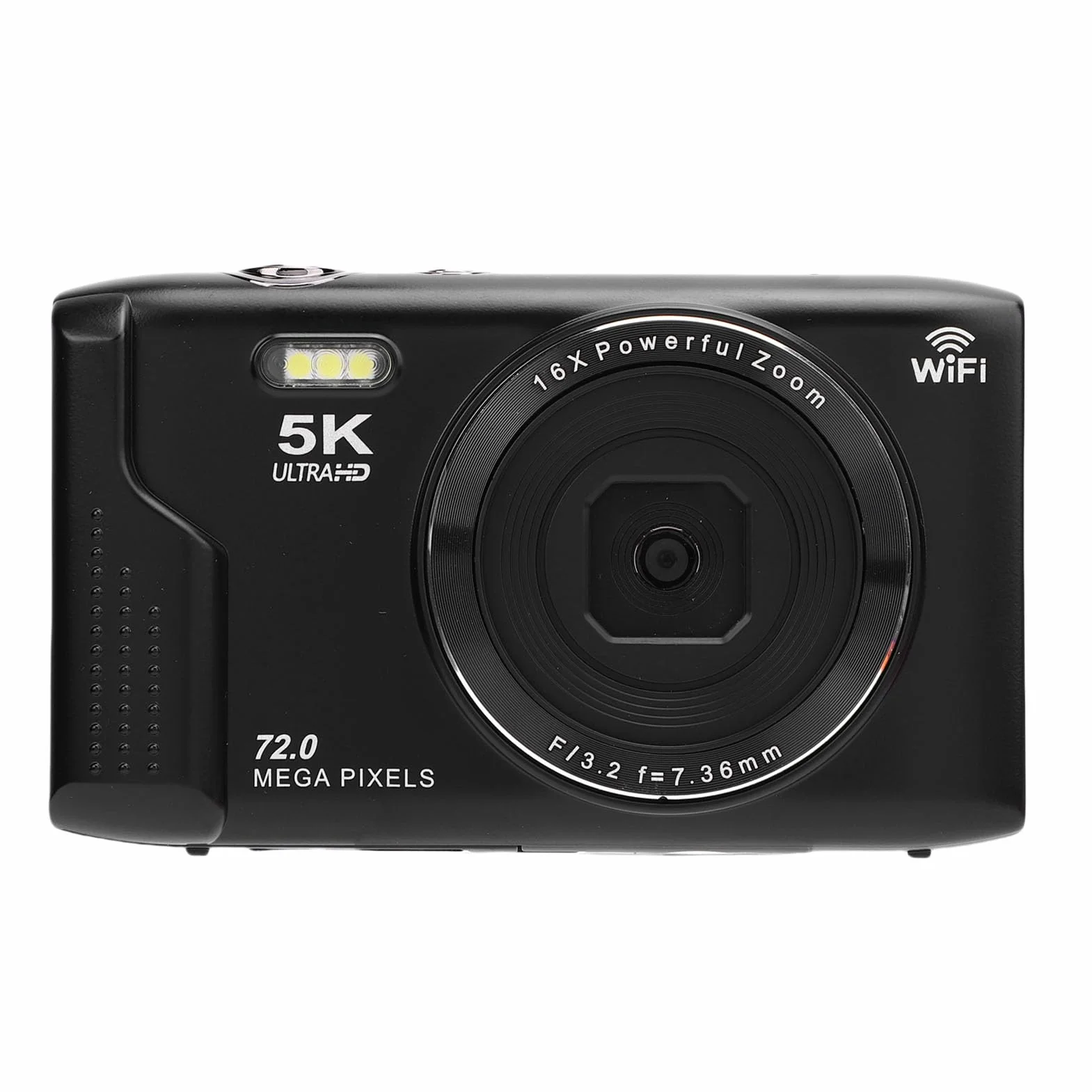 Aparat Cyfrowy, 5K 72MP UHD Autofocus WiFi z 16x Zoom, Ekran 2,8 Cala, Błyskowa, Kompaktowy dla Vlogu, Karta 64 GB (64GB)