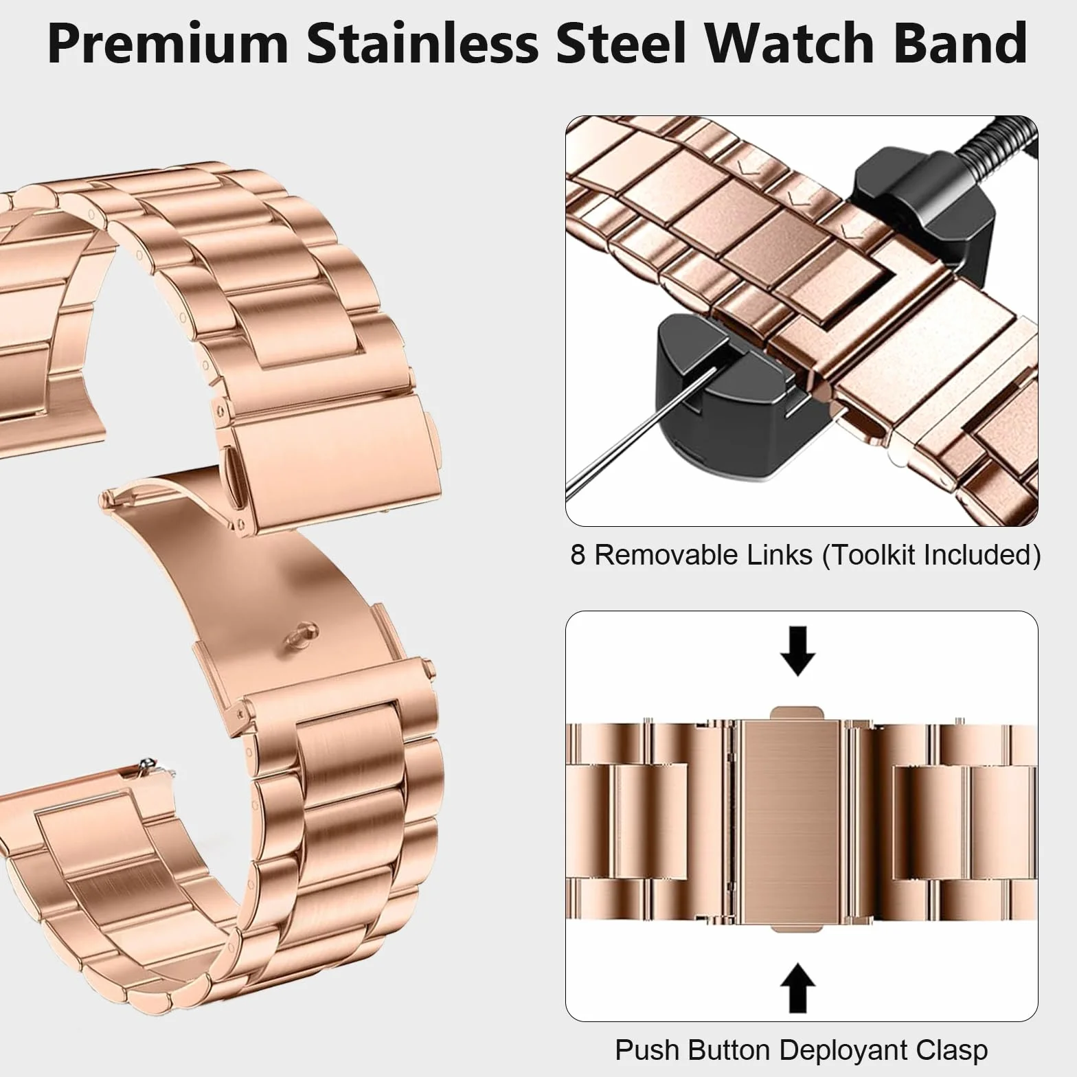Metalowa bransoletka kompatybilna z COROS APEX 4 42 mm / Apex 2 Pro, 22 mm, stal nierdzewna, zapasowy pasek do COROS Pace 3 / Pace 4 / Pace Pro, dla kobiet i mężczyzn