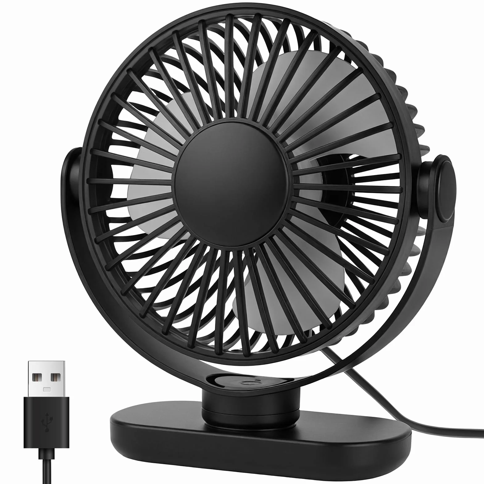 AXFEE Wentylator biurkowy USB, mały chłodzący wentylator stołowy, przenośny, cichy, 3-stopniowy wentylator, obracany o 360°, mocny mini wentylator do biura, sypialni, domu, samochodu (czarny, zasilany