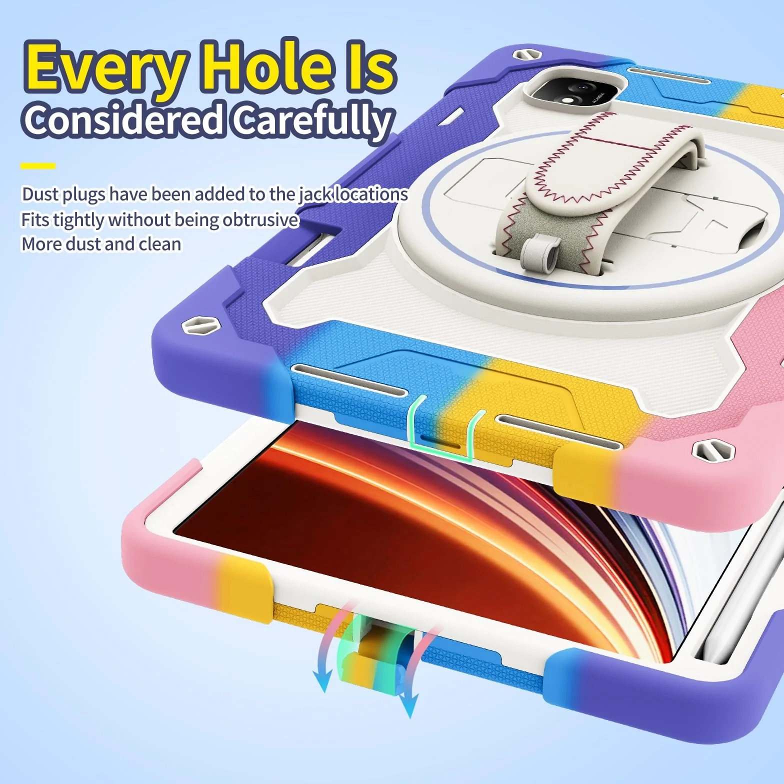 Odporne na wstrząsy etui do Honor Pad GT Pro 31.2 cm / MagicPad 2 31.2 cm, etui dla dzieci, etui z TPU, podpórka, wytrzymały pokrowiec ochronny z paskiem na rękę (różowy)