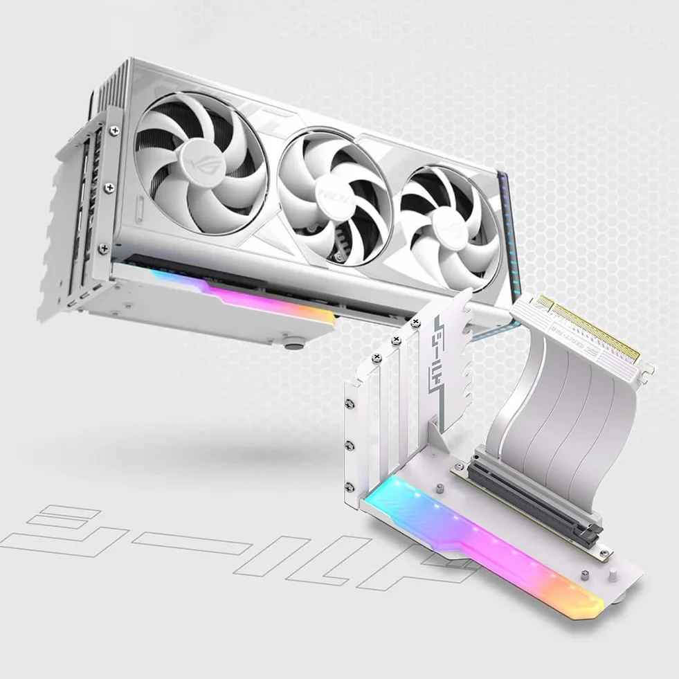 Pionowy uchwyt na kartę graficzną z kablem Riser PCI-E 4.0 X16 15 cm, uchwyt na kartę graficzną GPU, uchwyt na kartę graficzną pod kątem prostym 90 stopni (biały)