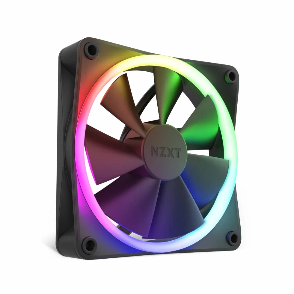 NZXT Wentylatory RGB F120 RF-R12TF-B1, zaawansowane dostosowanie oświetlenia RGB, ciche chłodzenie, potrójny wentylator (RGB i kontroler) wentylator 120 mm, czarny