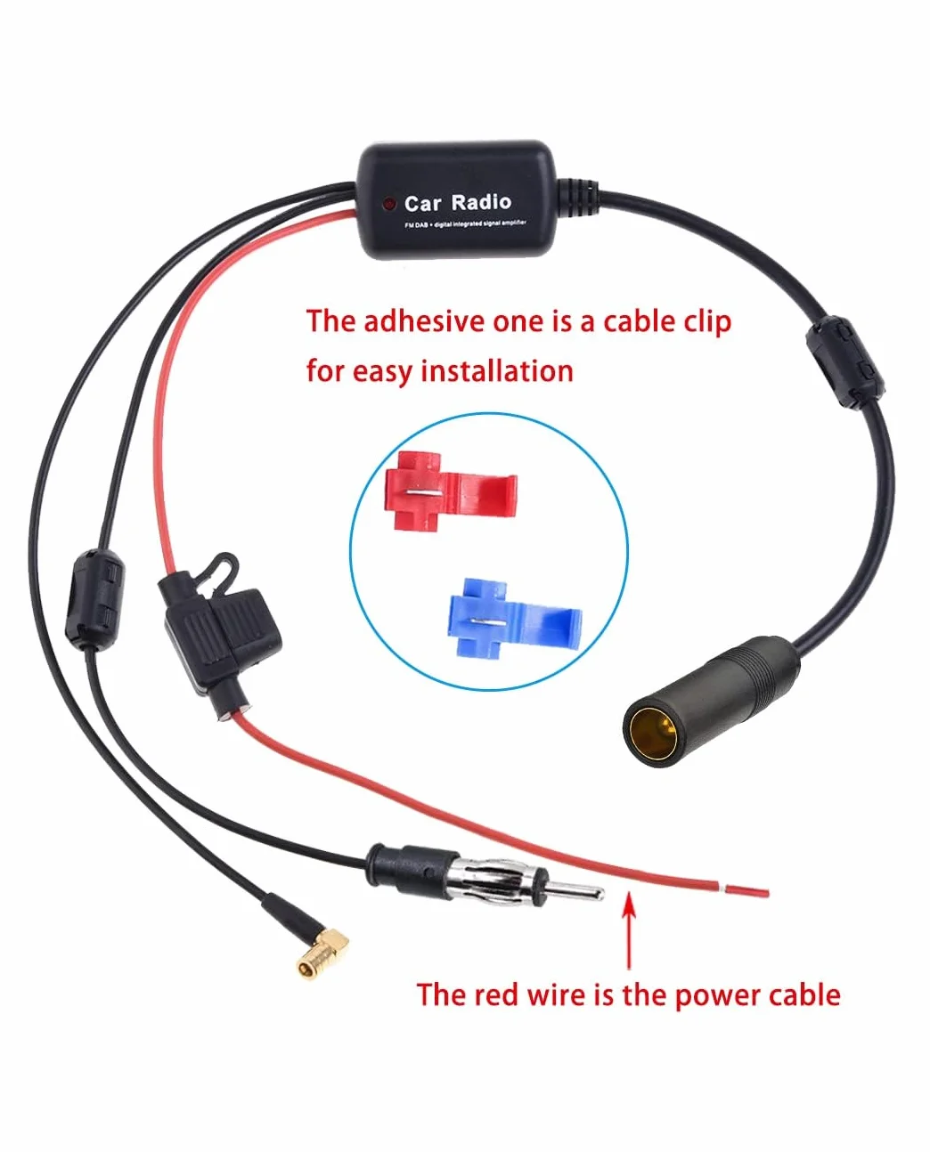 Vecys Wzmacniacz Sygnału Anteny Samochodowej FM/AM 12V Cyfrowy Booster DIN Żeński do DIN Męski do SMB Żeński Kątowy Adapter