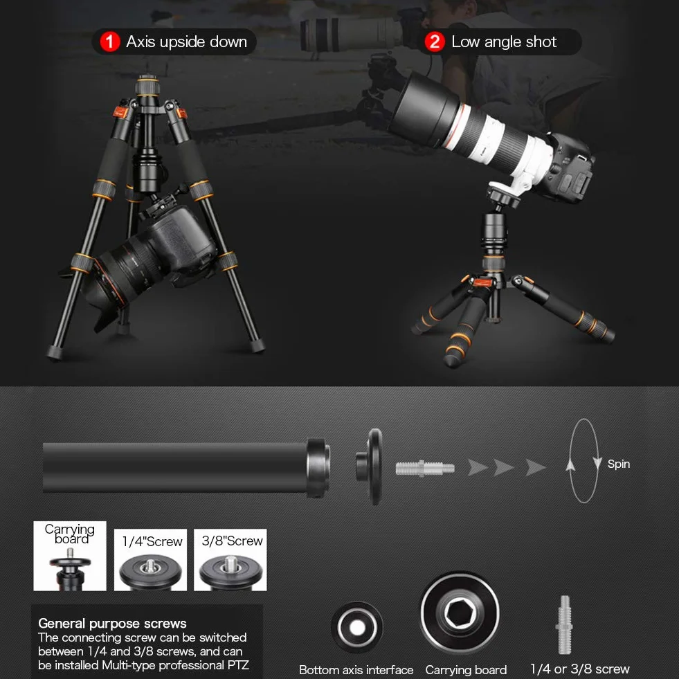 Koolehaoda Mini statyw do kamery podróżnej 55 cm z głowicą kulową 360°, aluminiowe kompaktowe statywy biurkowe do kamery DSLR, obciążenie do 10 kg