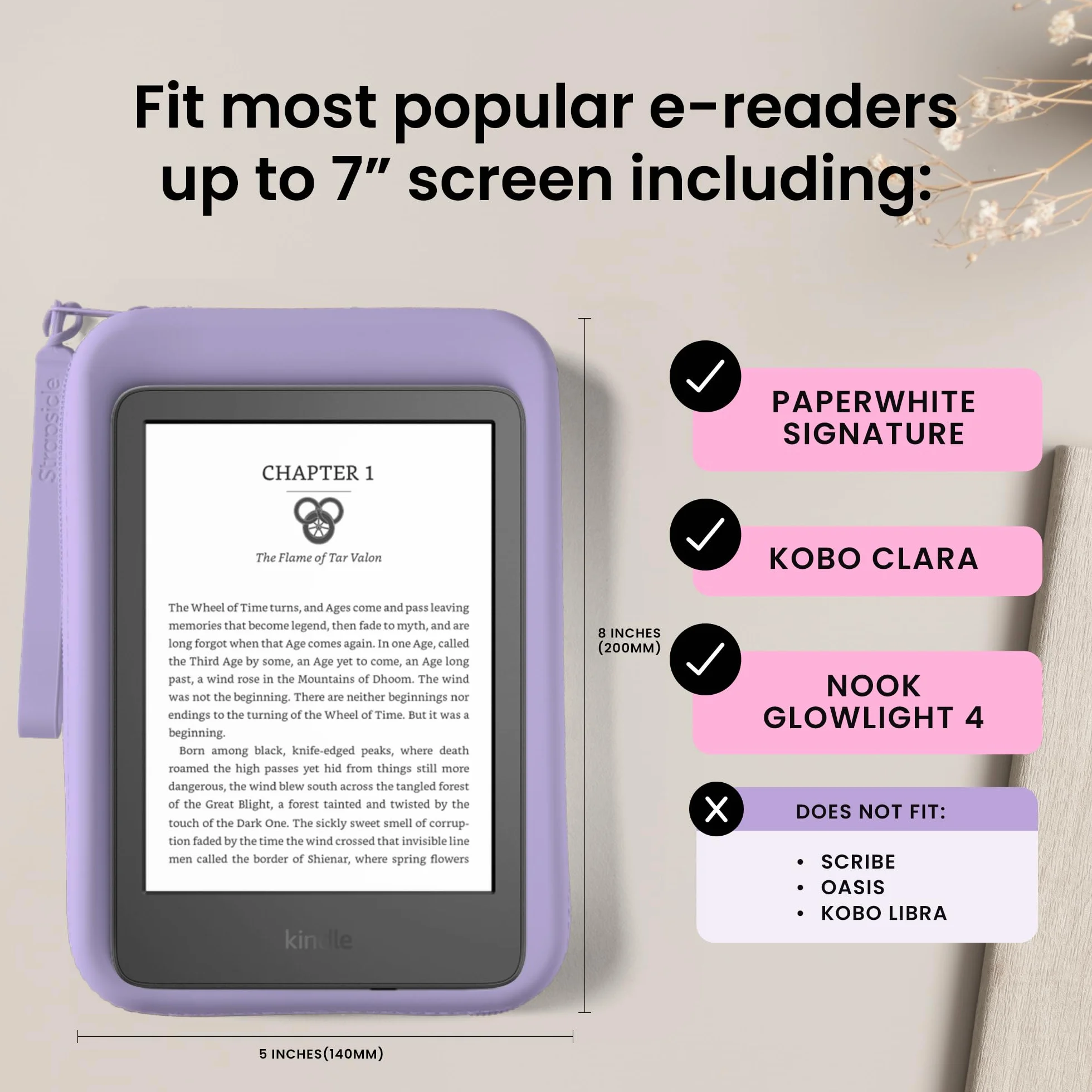 Strapsicle Silikonowe sprzęgło do Kindle i czytników e-booków - wielofunkcyjna torba na telefon, portfel i klucze - pasuje do 6'' Kindle, Kobos, Nook, 17.3 cm Paperwhite, iPad Mini 6 - powłoka