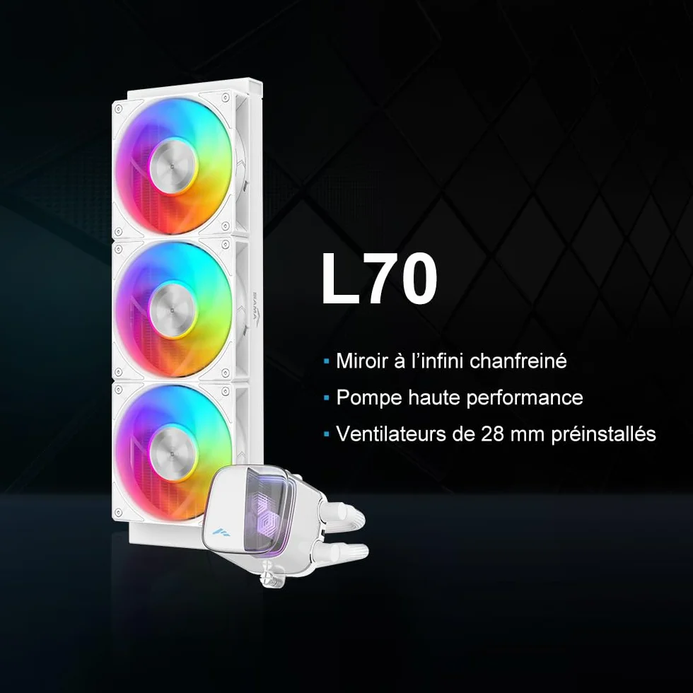 SAMA L70 360mm ARGB Chłodnica cieczy do procesora, fazowane lustro nieskończoności, pompa ceramiczna, z wentylatorami łożyskowymi hydraulicznymi 28 mm, kompatybilna z Intel LGA1851/1700/1200/115X i