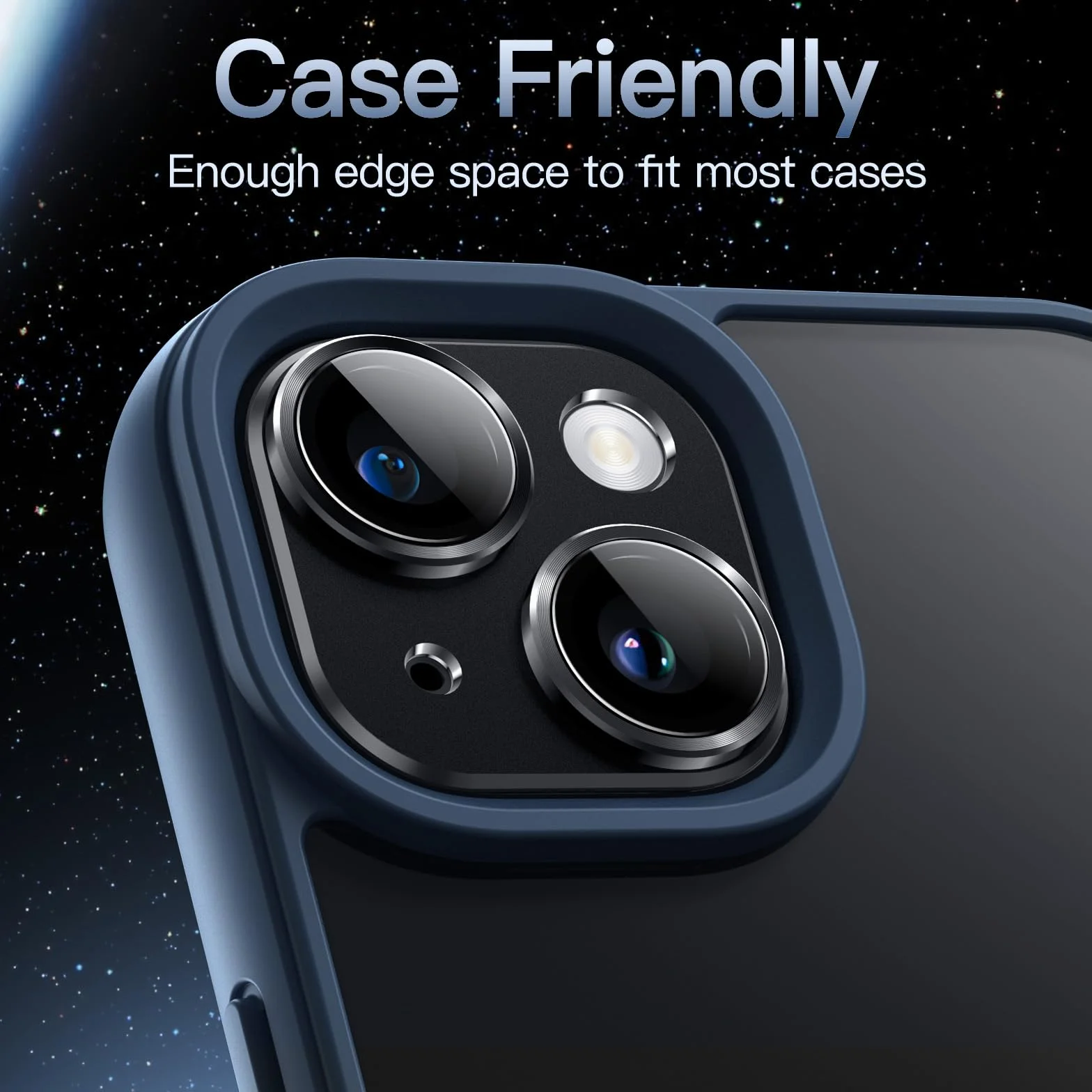 JETech Osłona Obiektywu Aparatu dla iPhone 15 6,1 Cala i iPhone 15 Plus 6,7 Cala, Pełne Pokrycie ze Szkło Hartowane 9H Pierścienia Osłona, Matowe Metalowa Płytka, 1 Sztuki (Północ)