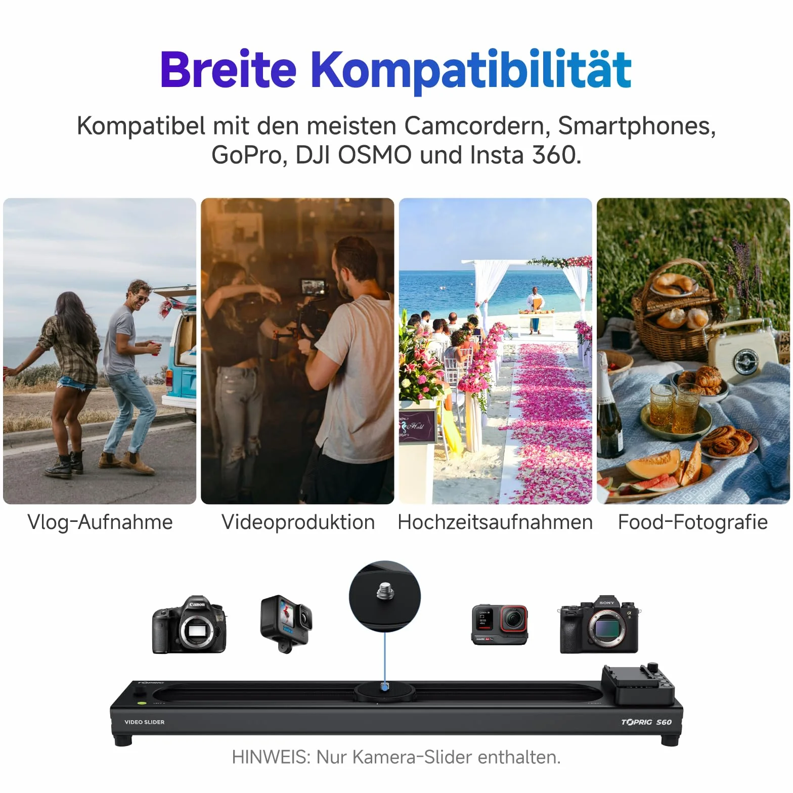 Accsoon - Toprig S60 - Zmotoryzowany suwak kamery do nagrywania wideo - Maks. obciążenie do 2,5 kg w pionie i 4 kg w poziomie - Prędkość 5 cm/s - Maksymalny dystans przesuwu: 425 mm