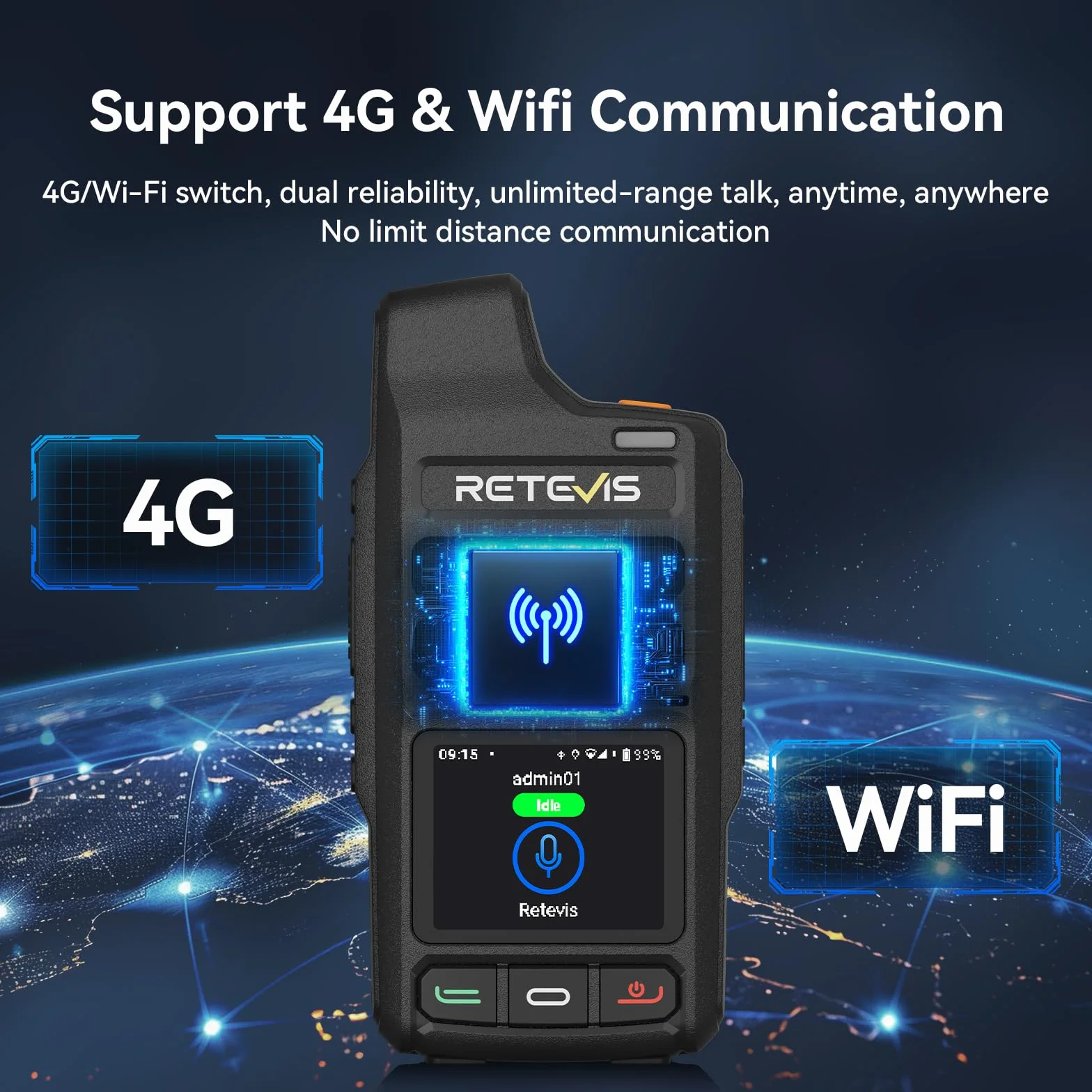 Retevis L71 Radiotelefon 4G, Radio Sieciowe Poc z Typu C, Obsługa Zello i Wi-Fi, 4000 mAh, Nieograniczona Komunikacja Radiowa dla Floty Logistycznej (2 Szt., Kolor Czarny)